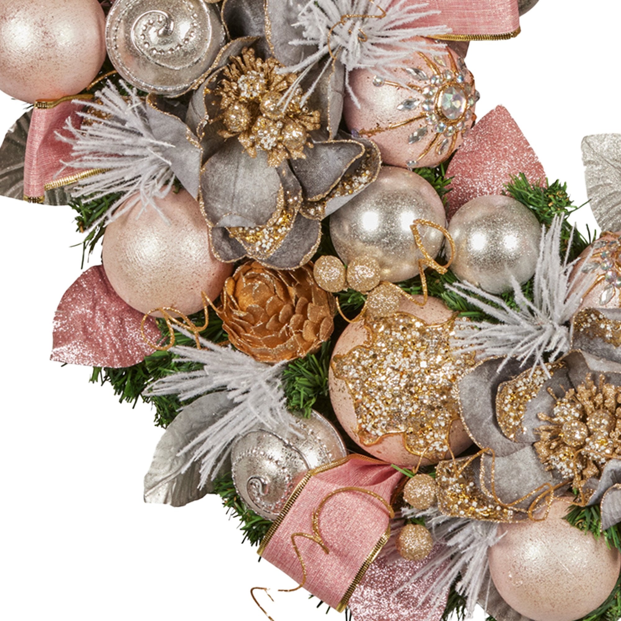 71CM Pre-Decorated Christmas Wreath – Baubles, Flowers, Ribbon & Berries