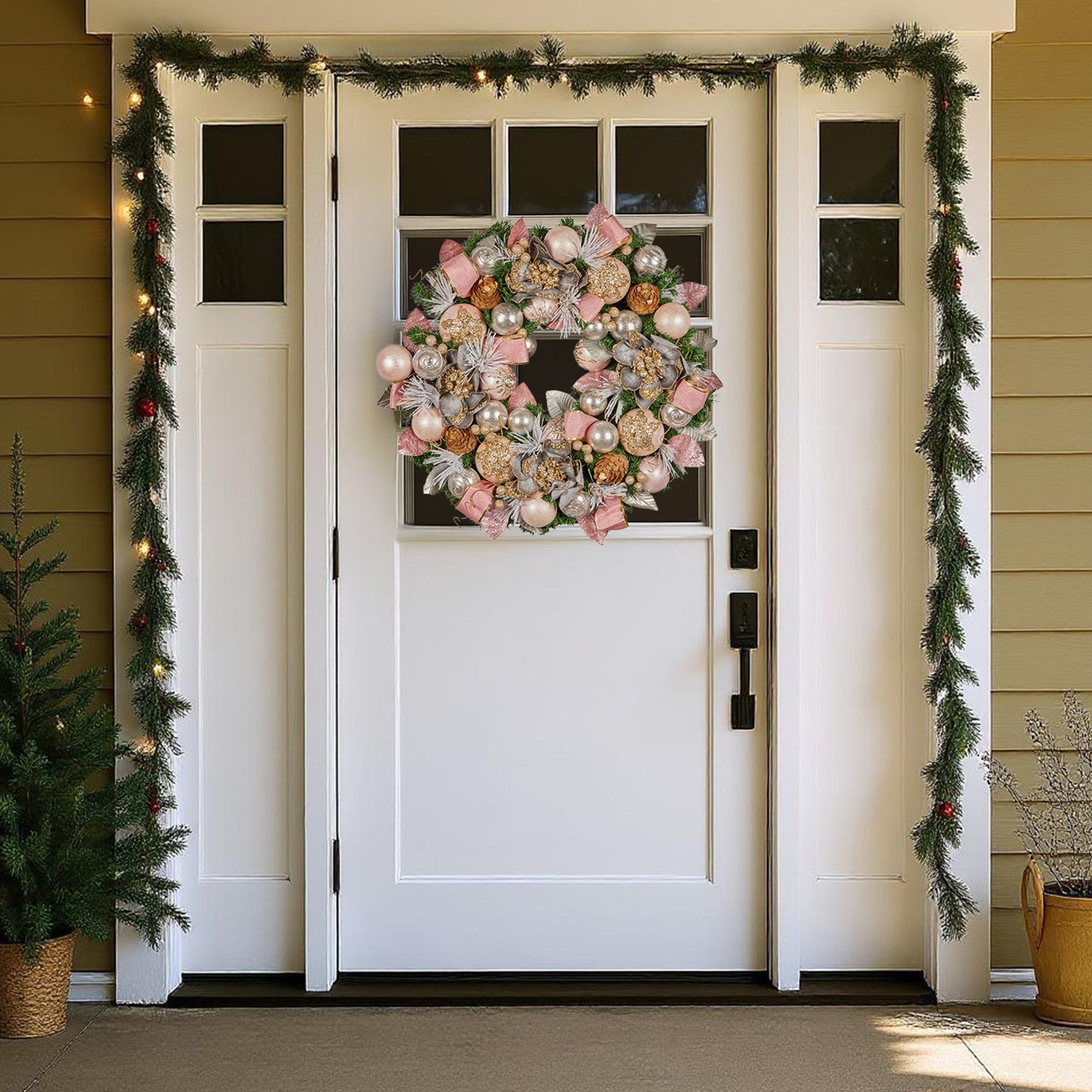 71CM Pre-Decorated Christmas Wreath – Baubles, Flowers, Ribbon & Berries