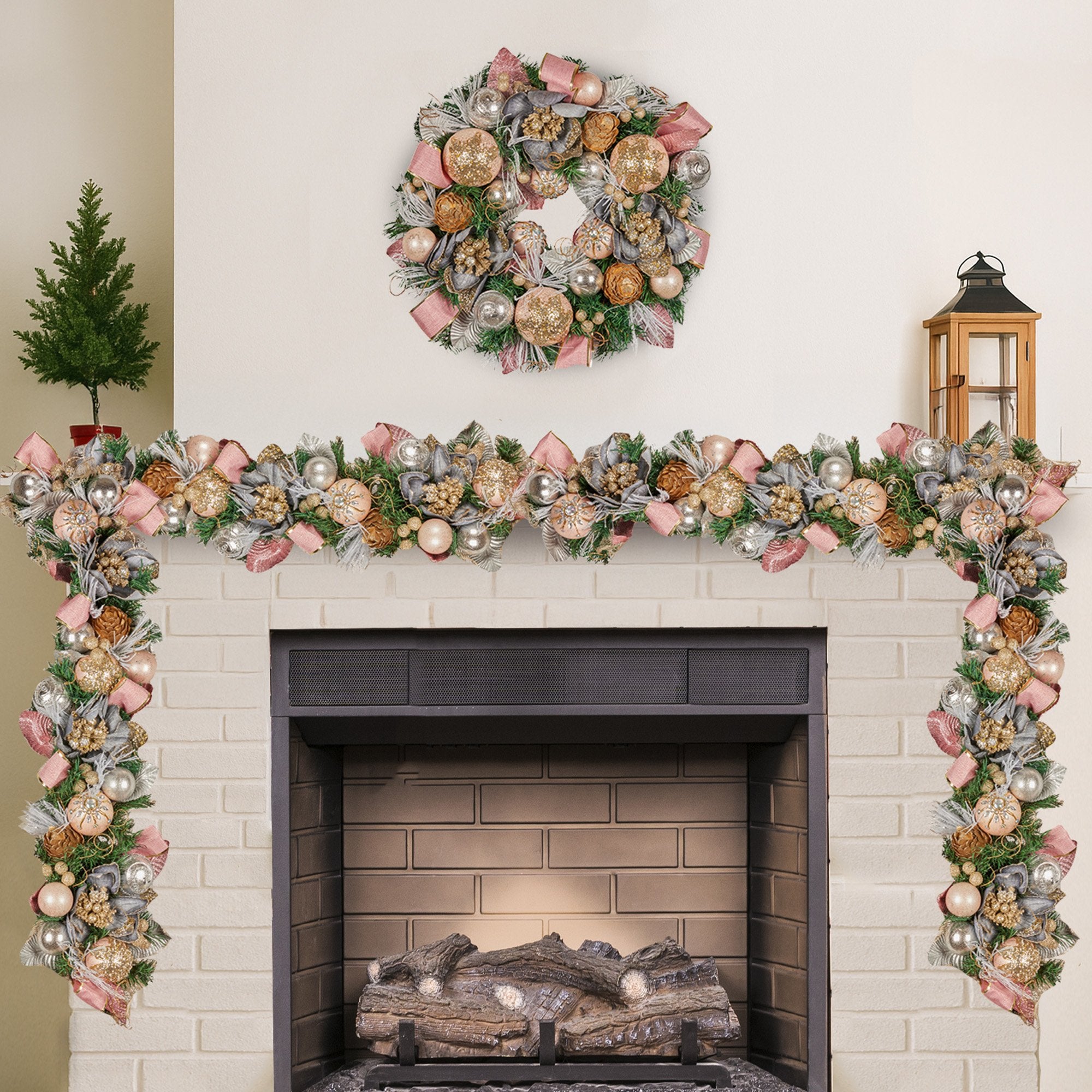 1.8M Pre-Decorated Christmas Garland – Baubles, Flowers, Ribbon & Berries