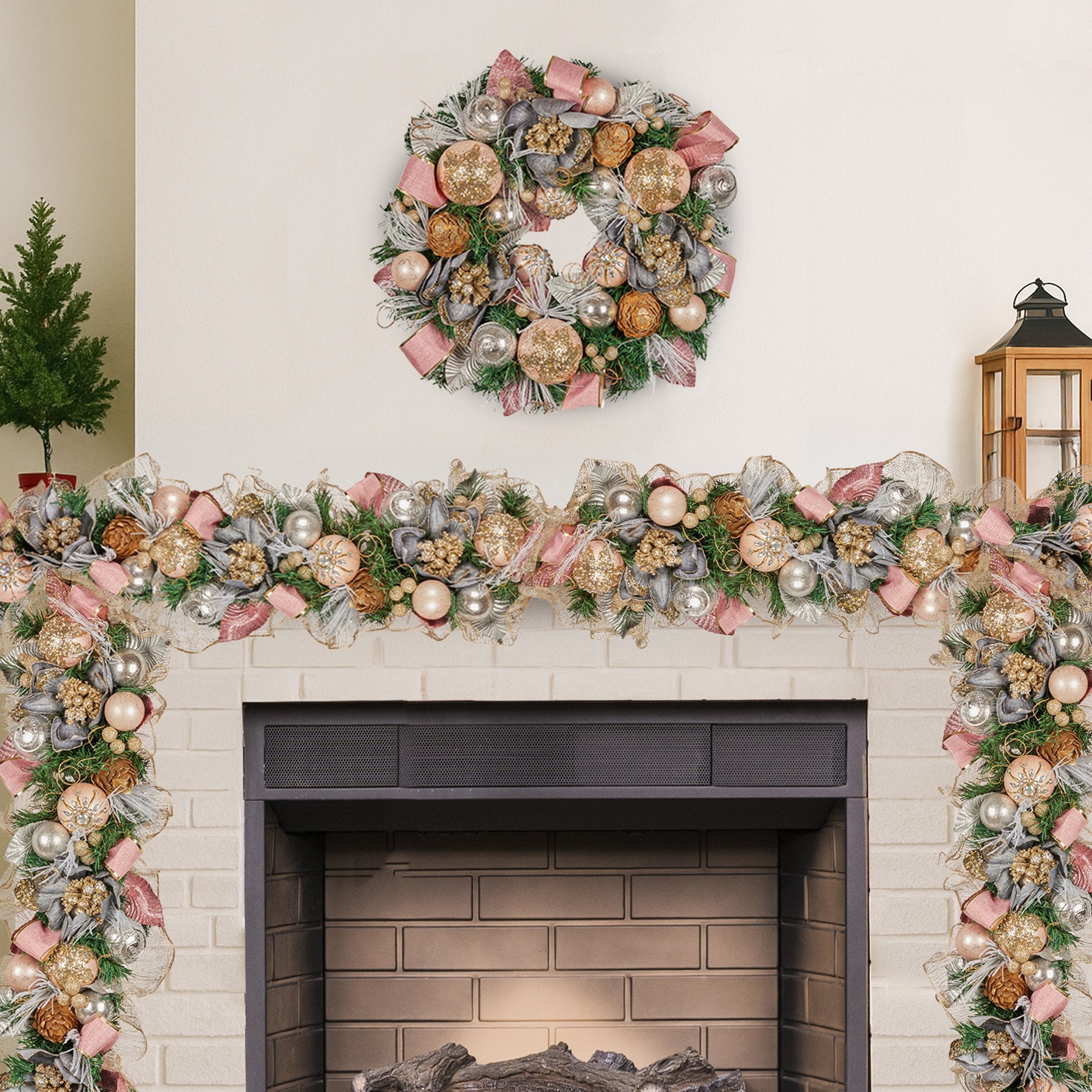 1M Pre-Decorated Christmas Garland – Baubles, Flowers, Ribbon & Berries