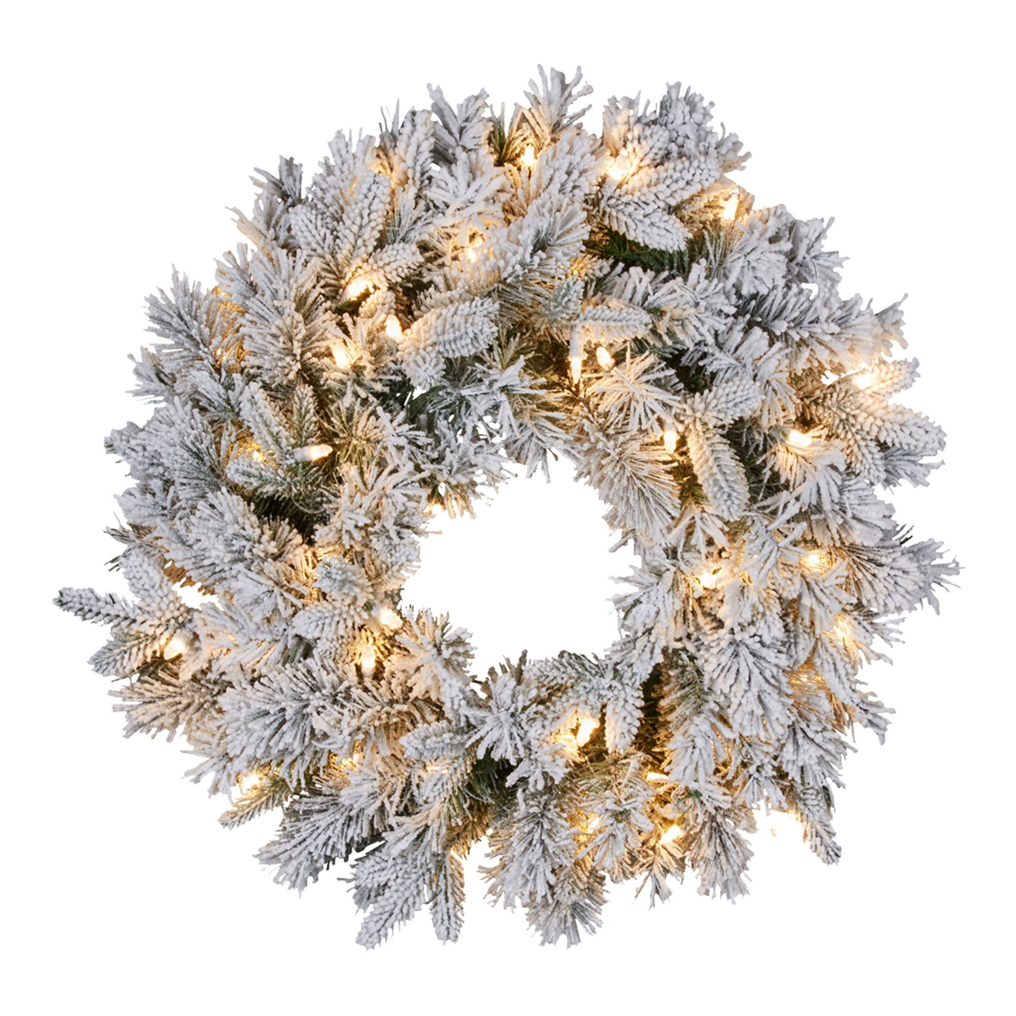61CM Snowy Atica Pre-Lit Christmas Wreath – Warm White LEDs
