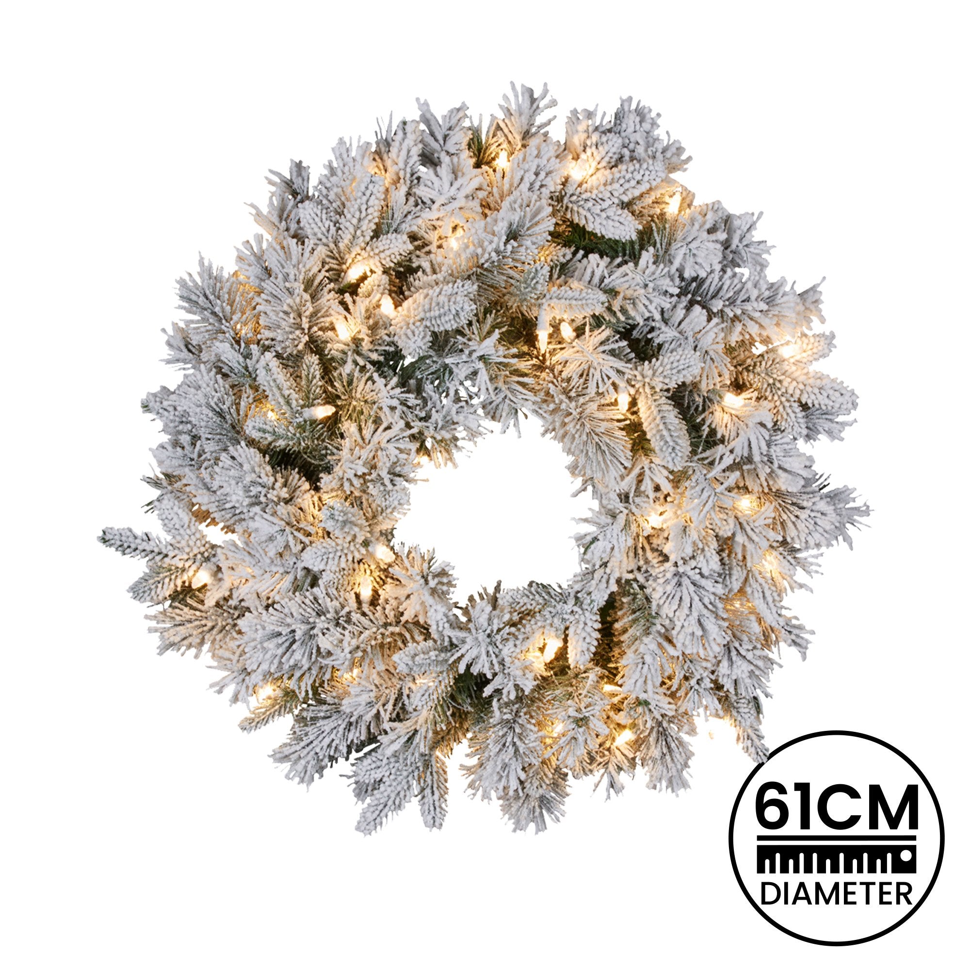 61CM Snowy Atica Pre-Lit Christmas Wreath – Warm White LEDs