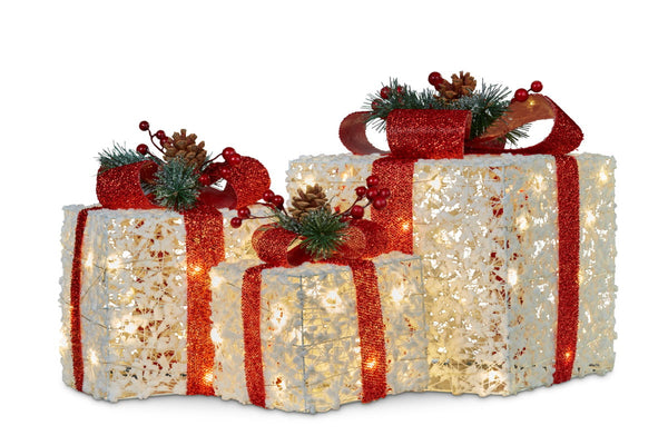 25CM Red Bow Gift Box Motif Light Set – Warm White LED Lights