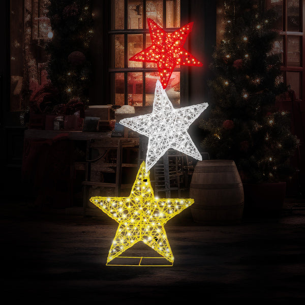 120CM Triple Star Motif Light – Cool White, Red & Gold LEDs 540 Lights