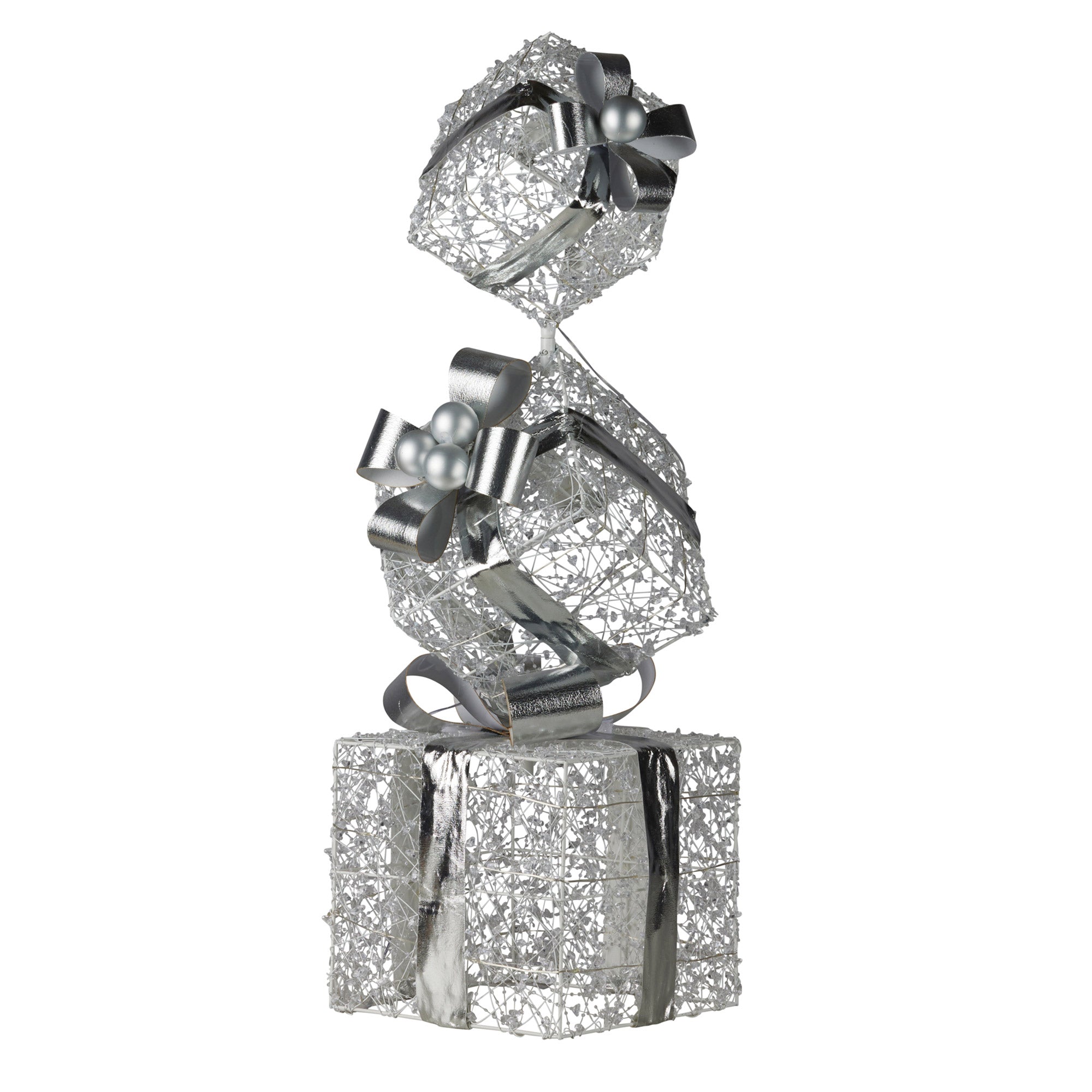 83CM Silver LED Gift Box Stack – Indoor Light-Up Present Tower