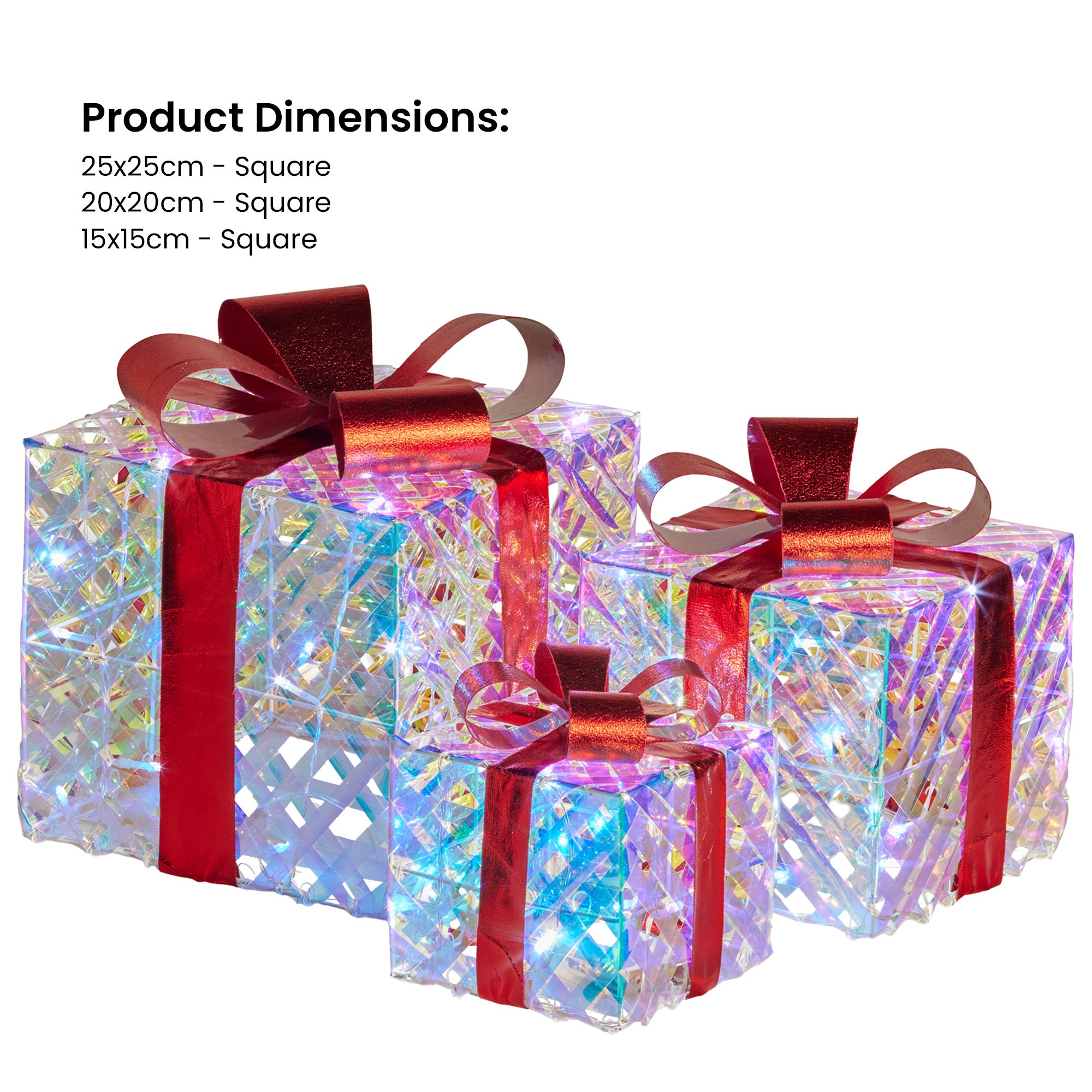 3PCS Red-Bowed Gift Box Display Set – White LED Indoor Light-Up Presents