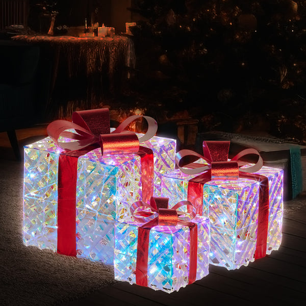 25CM Red Bow Gift Box Motif Light Set – White LED Lights 60 Lights