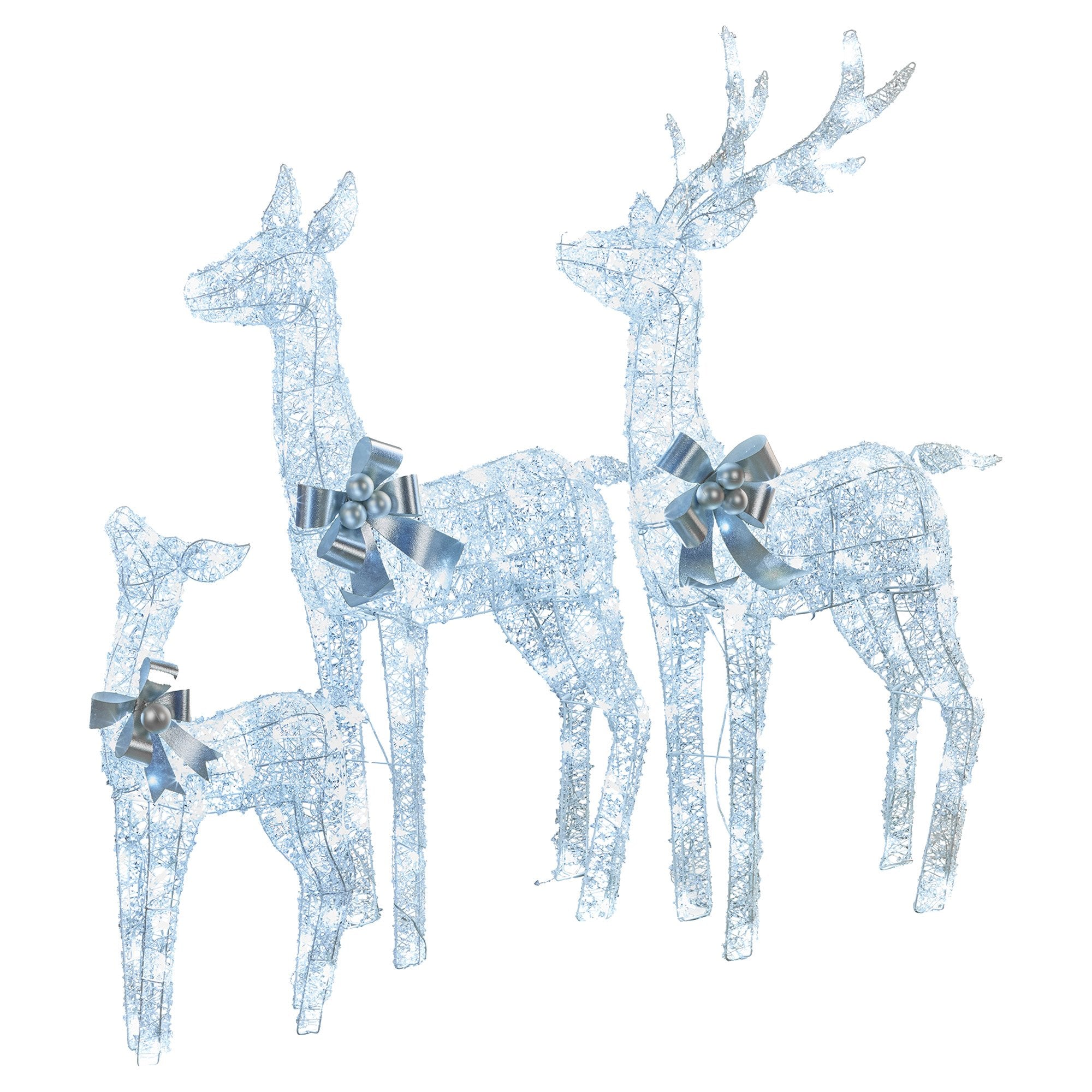 3-Piece Christmas Reindeer Display Set – Silver Cool White LED Decorations