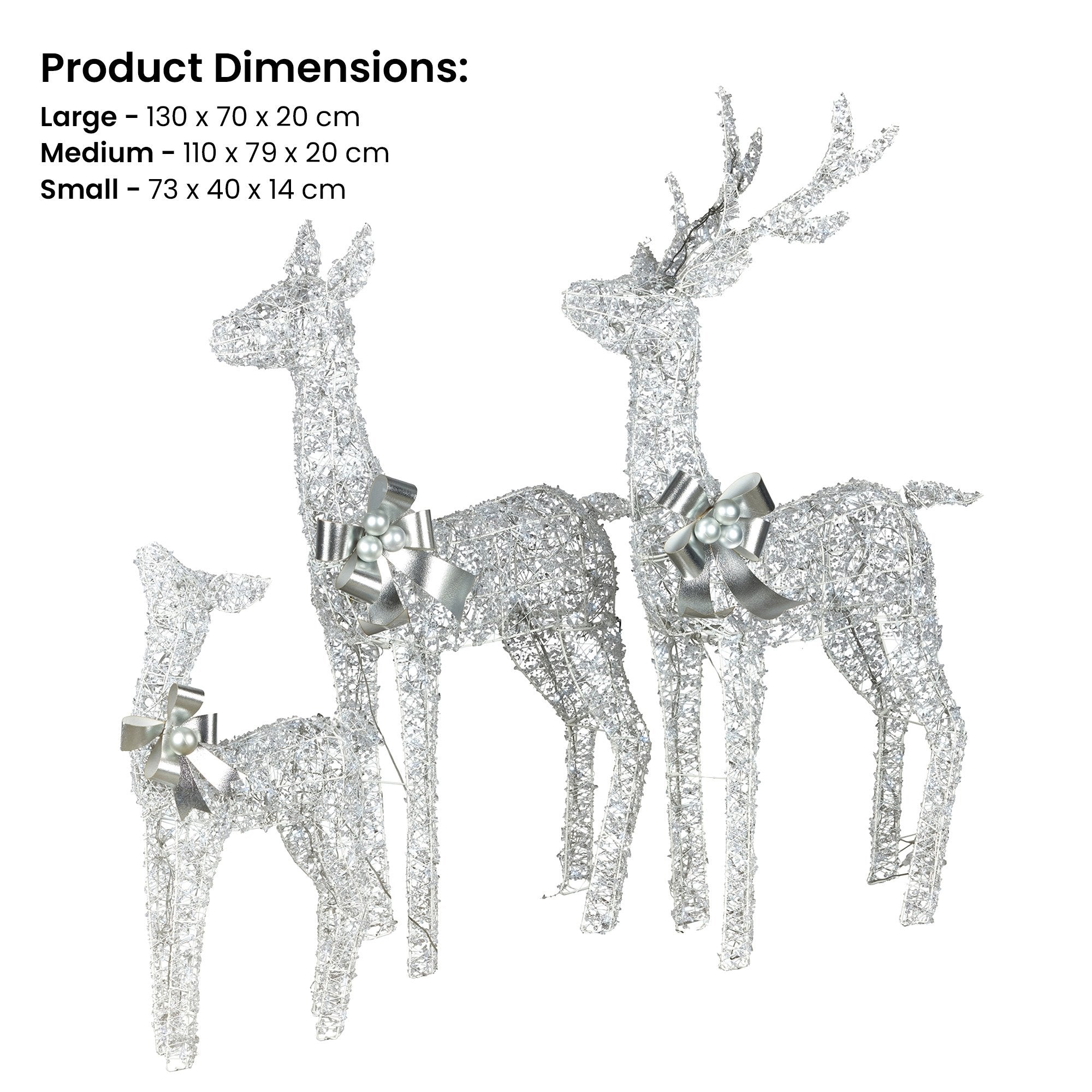 3-Piece Christmas Reindeer Display Set – Silver Cool White LED Decorations