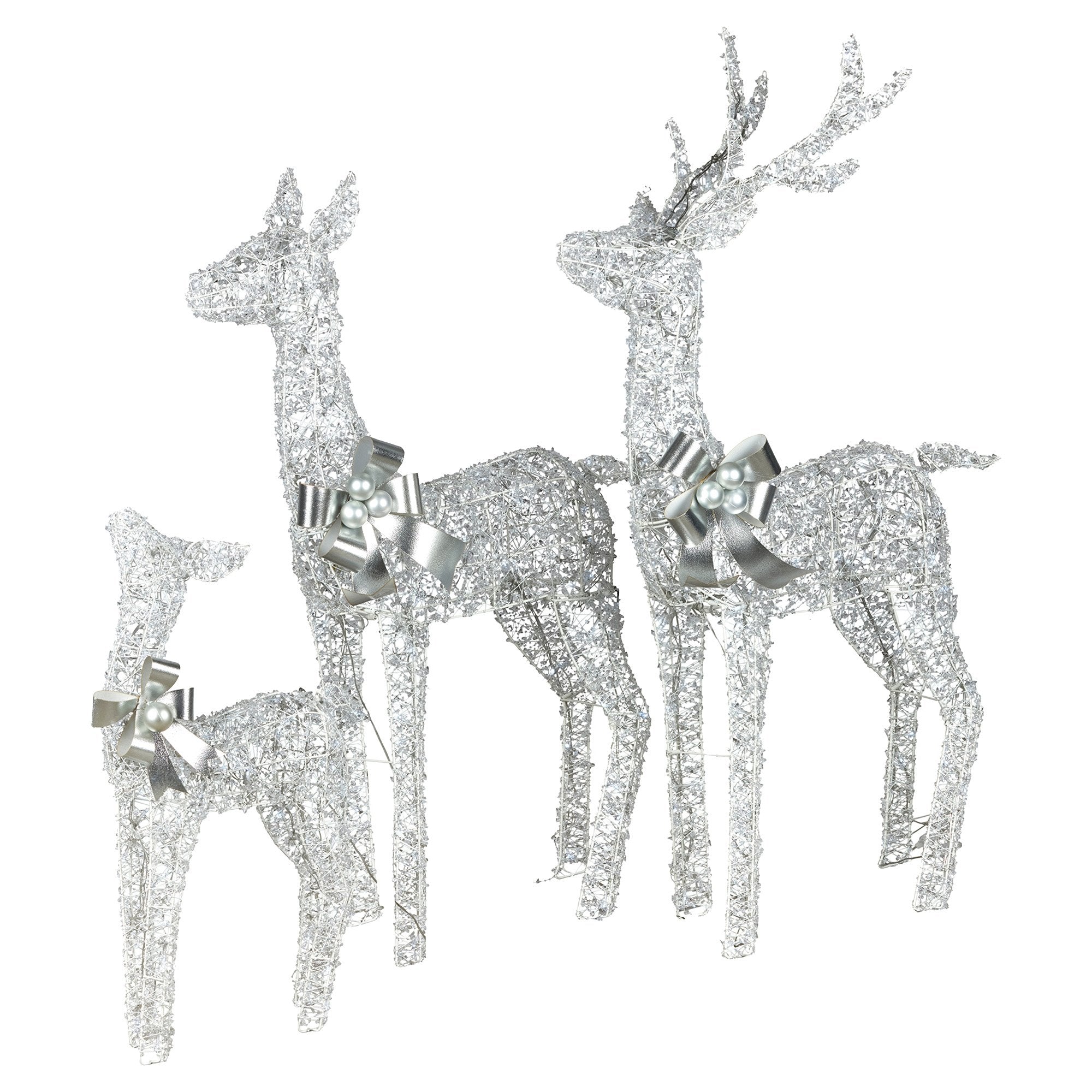 3-Piece Christmas Reindeer Display Set – Silver Cool White LED Decorations