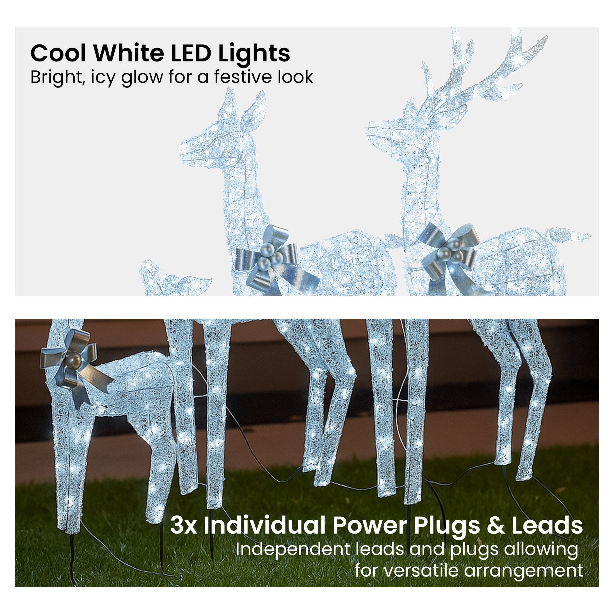 3-Piece Christmas Reindeer Display Set – Silver Cool White LED Decorations
