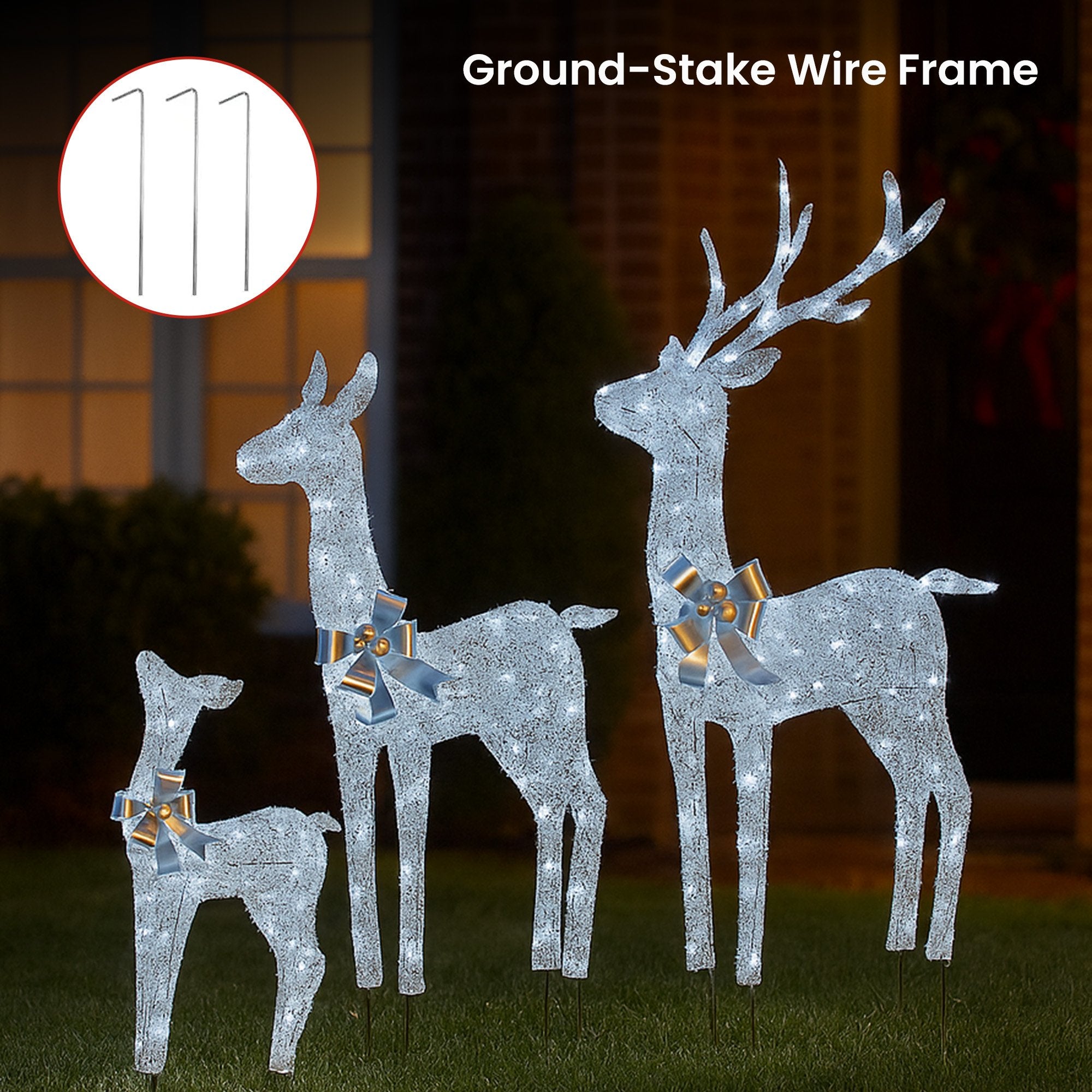3-Piece Christmas Reindeer Display Set – Silver Cool White LED Decorations