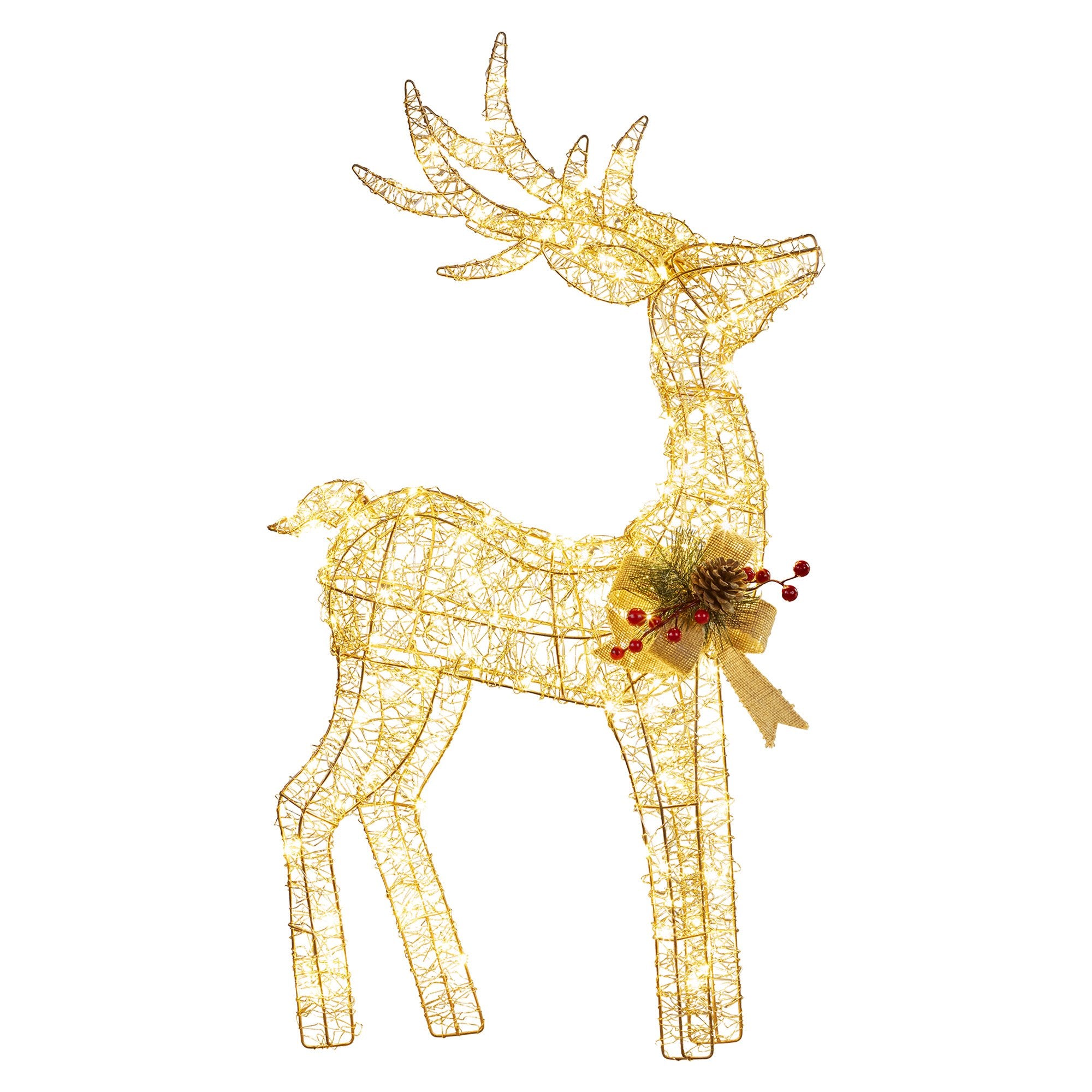 50CM Light Up Christmas Reindeer Display – Warm White LED Lights & Gold Bow