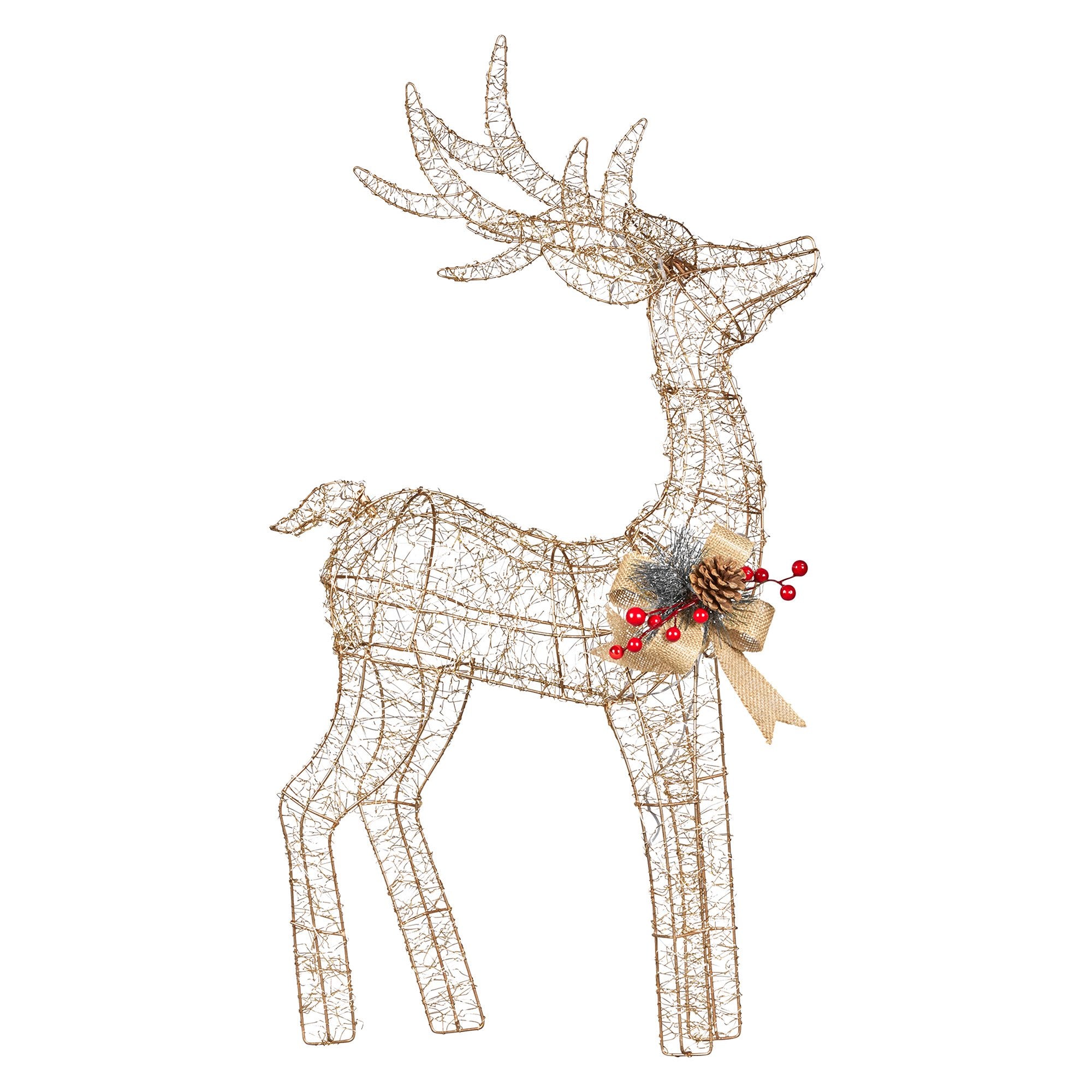 50CM Light Up Christmas Reindeer Display – Warm White LED Lights & Gold Bow
