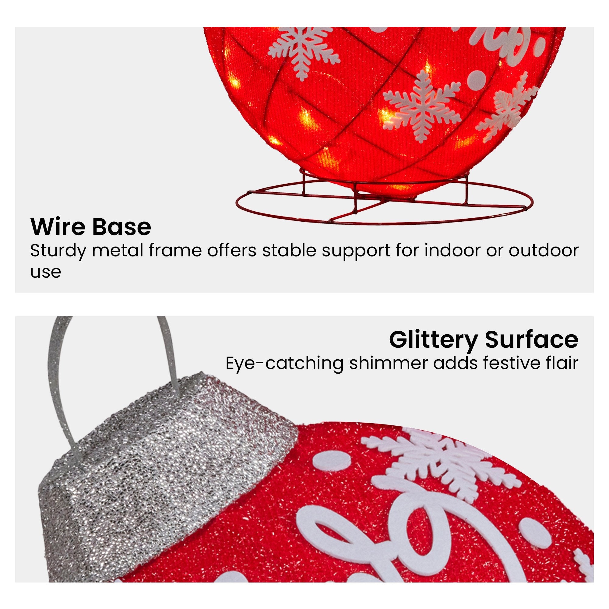 90CM Oversized Christmas Bauble Display – Warm White LED Lights & Glitter