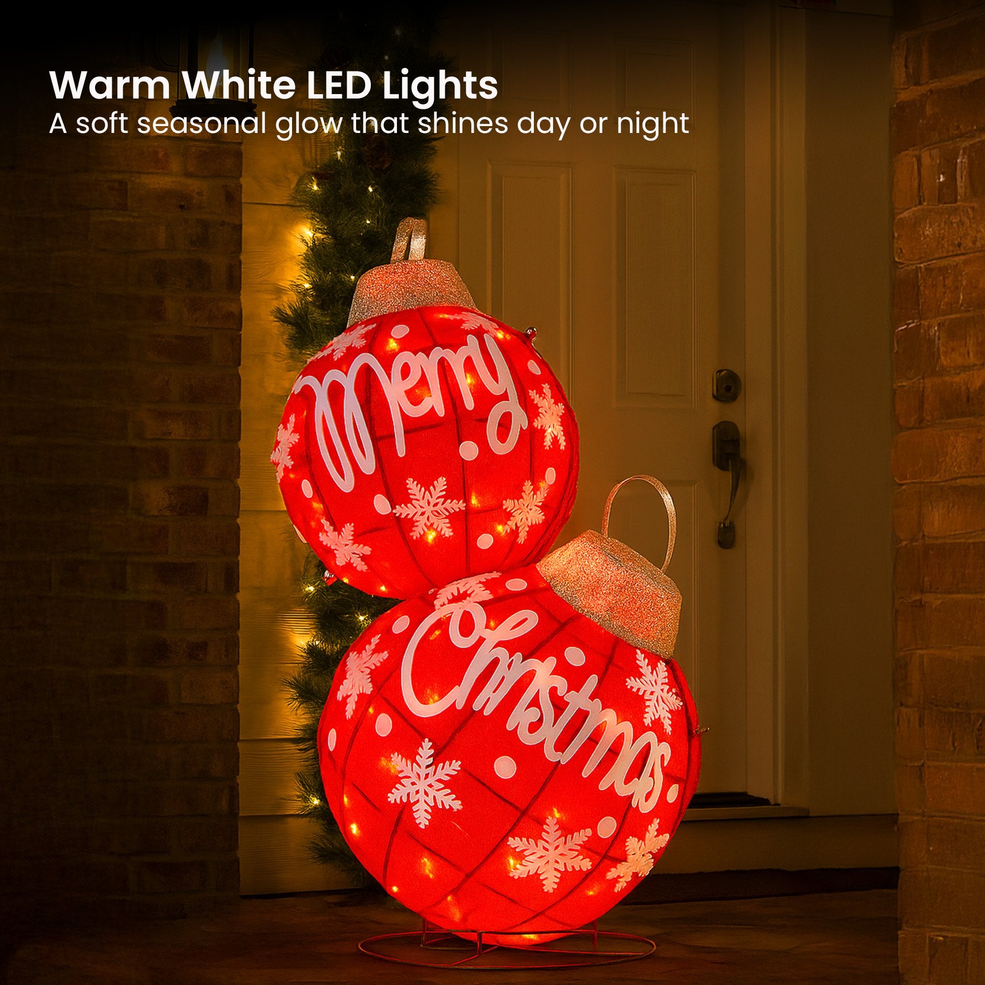 90CM Oversized Christmas Bauble Display – Warm White LED Lights & Glitter