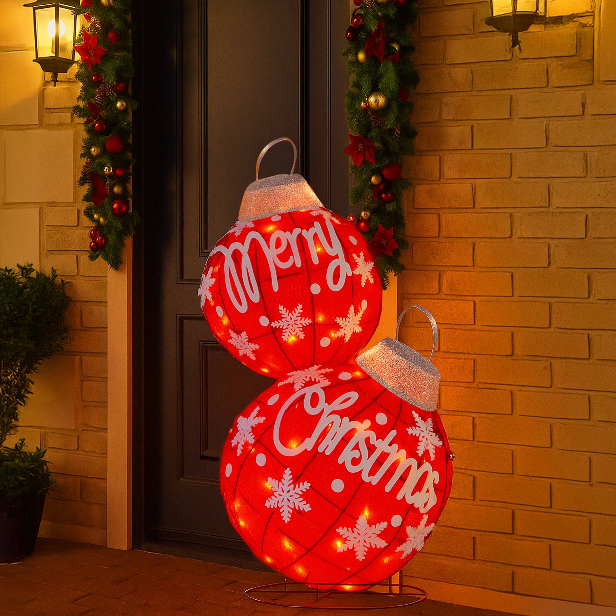 90CM Oversized Christmas Bauble Display – Warm White LED Lights & Glitter