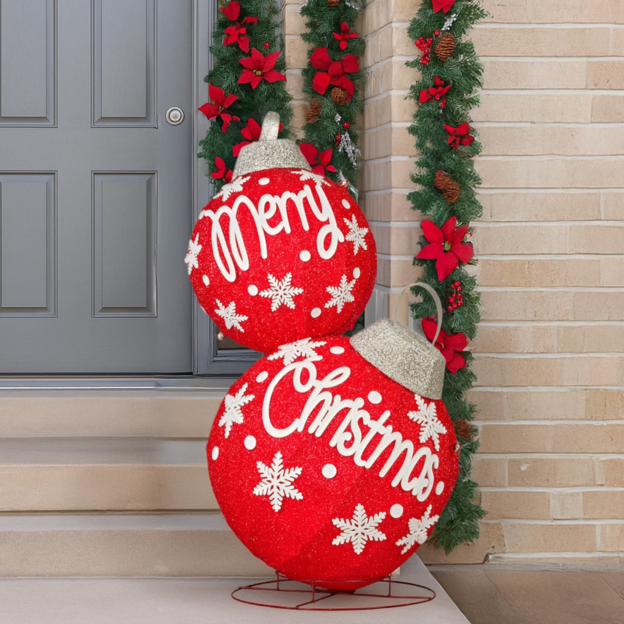 90CM Oversized Christmas Bauble Display – Warm White LED Lights & Glitter