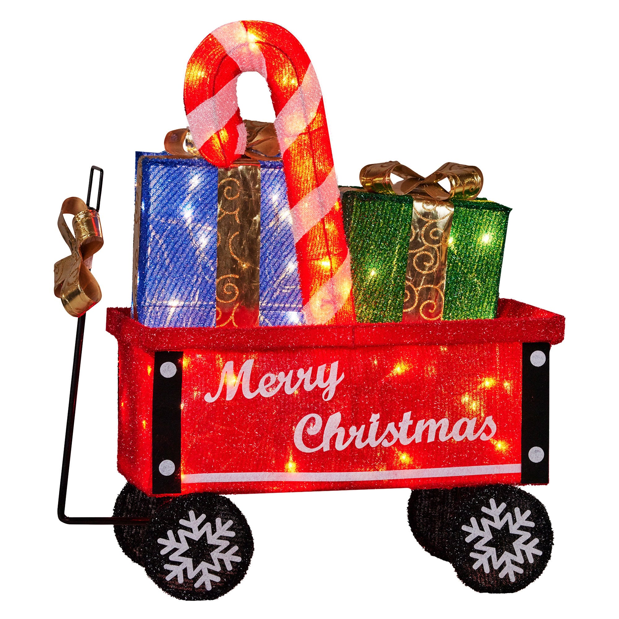 66CM Christmas Cart Display with Candy Cane & Presents – Warm White LED Lights