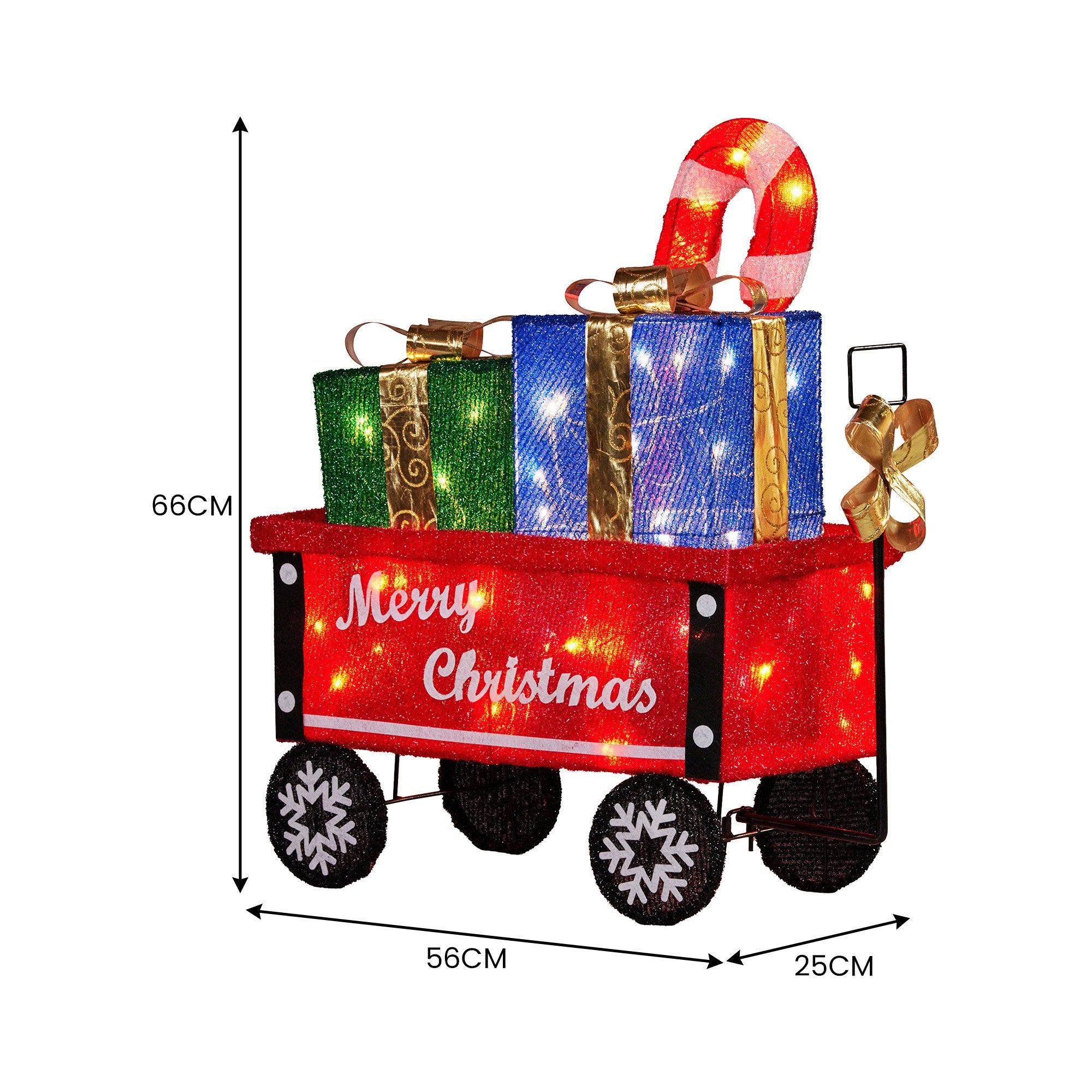 66CM Christmas Cart Display with Candy Cane & Presents – Warm White LED Lights