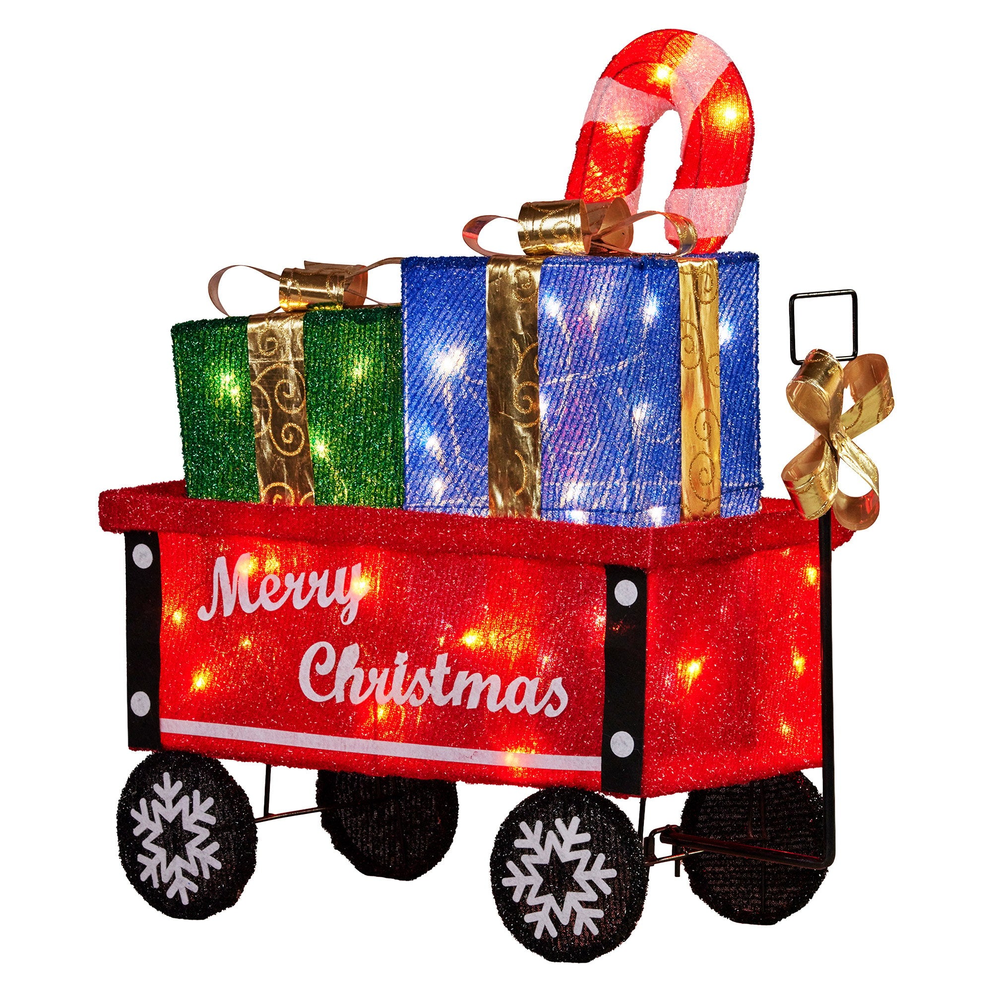 66CM Christmas Cart Display with Candy Cane & Presents – Warm White LED Lights