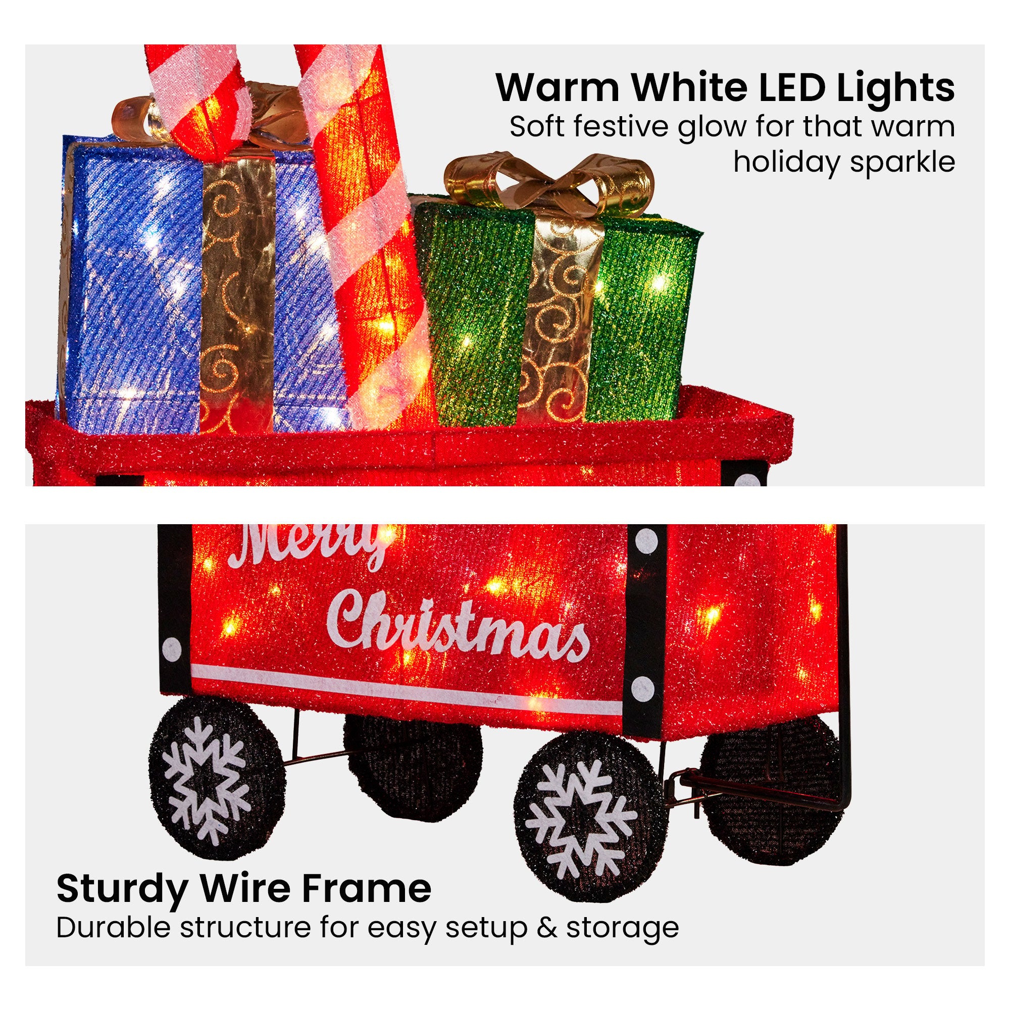 66CM Christmas Cart Display with Candy Cane & Presents – Warm White LED Lights