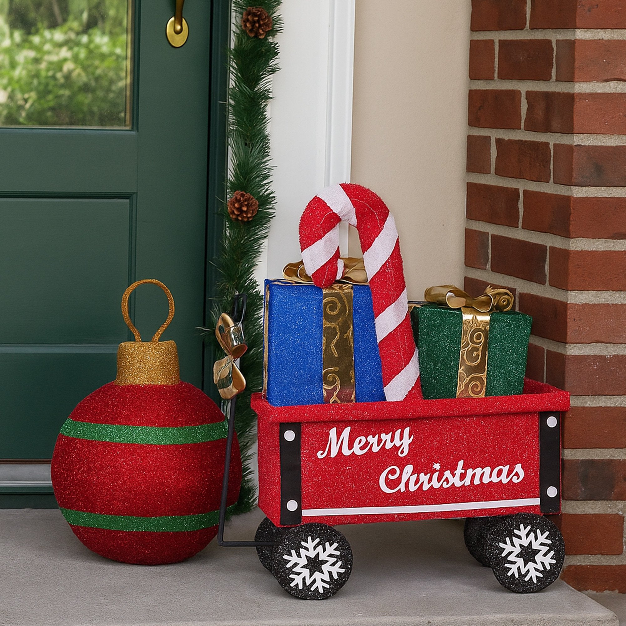 66CM Christmas Cart Display with Candy Cane & Presents – Warm White LED Lights