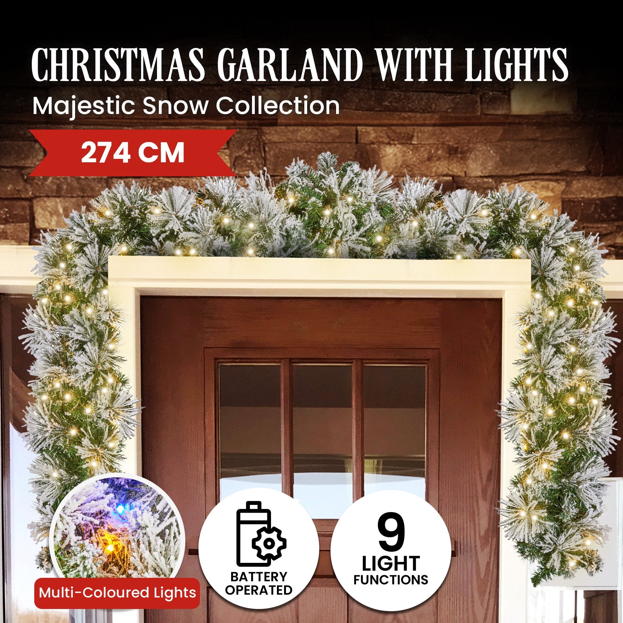 2.7M Majestic Snow Pre-Lit Christmas Garland