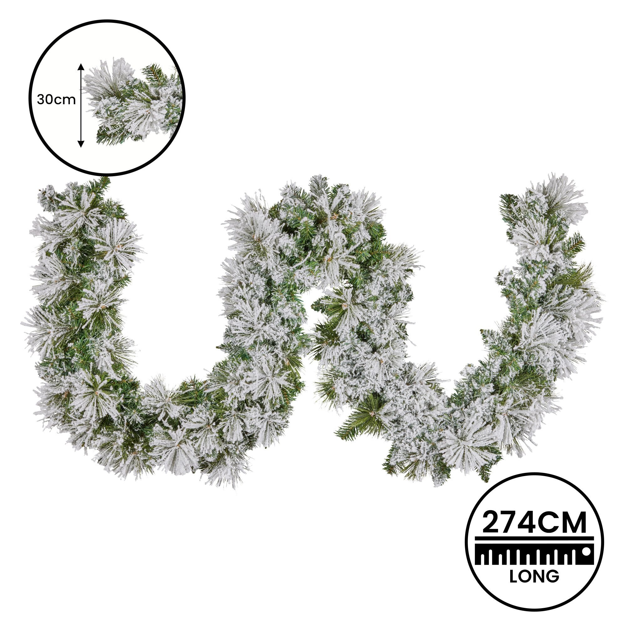 2.7M Majestic Snow Pre-Lit Christmas Garland