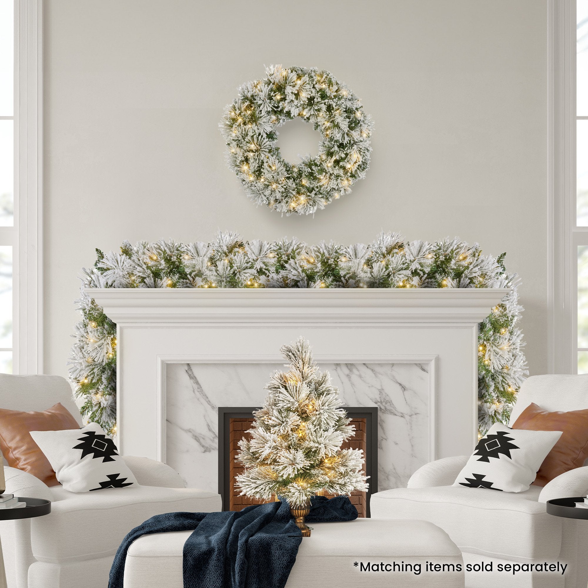 2.7M Majestic Snow Pre-Lit Christmas Garland