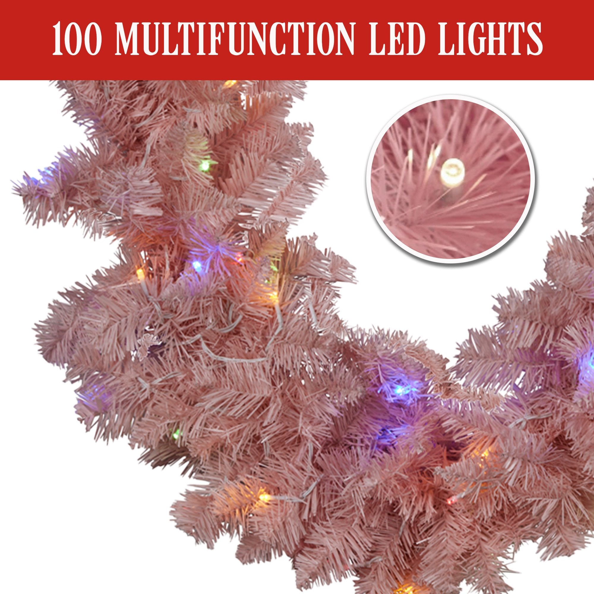 2.7M Pretty in Pink Christmas Garland with LED Lights