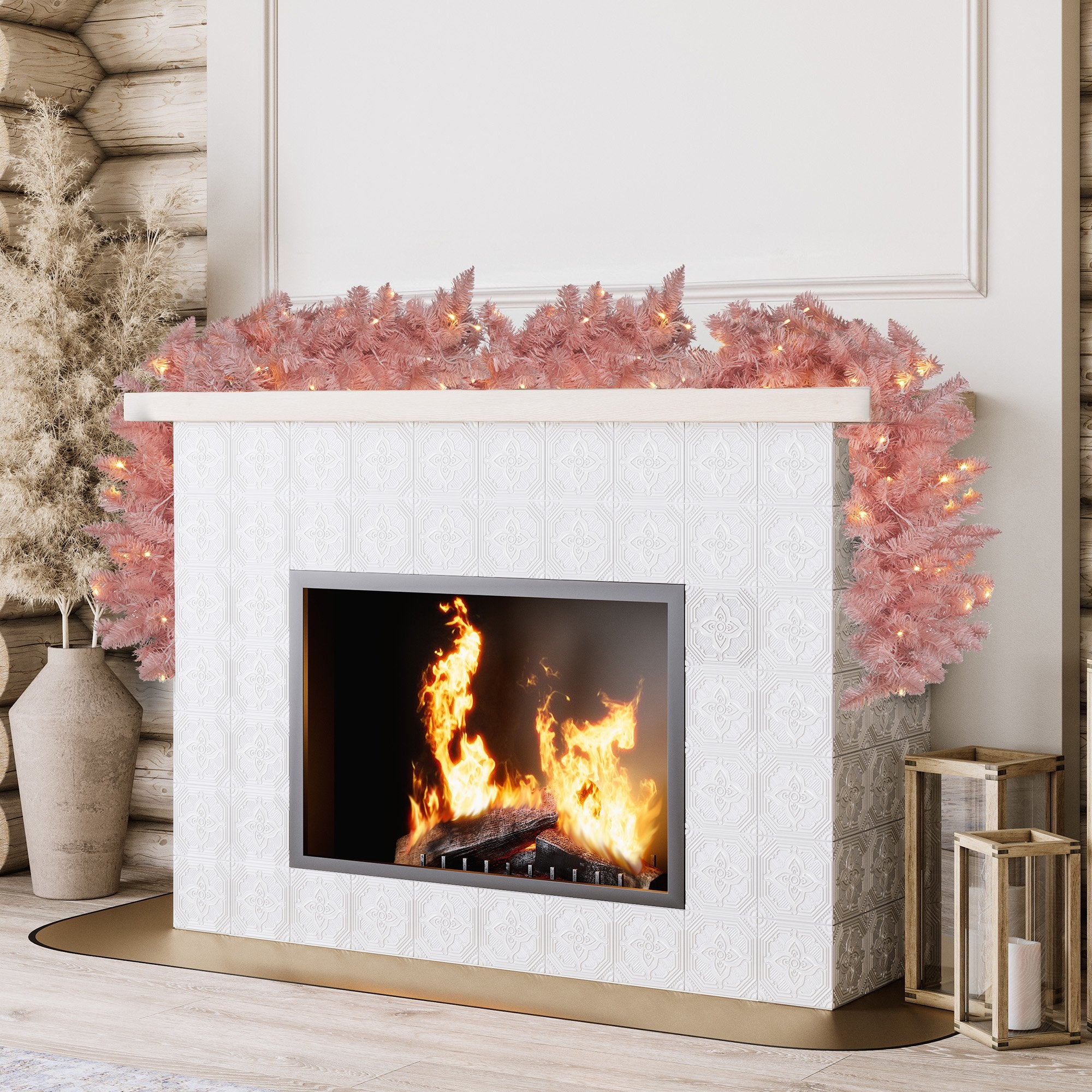 2.7M Pretty in Pink Christmas Garland with LED Lights