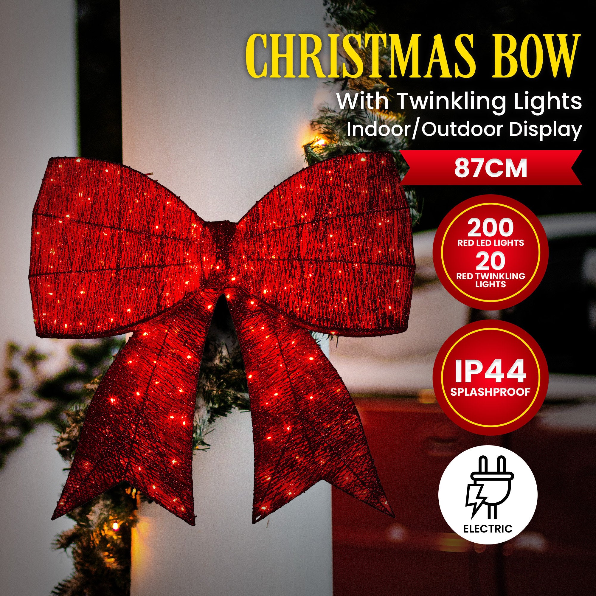 91cm Christmas Display Bow – Red LED & Twinkle Lights