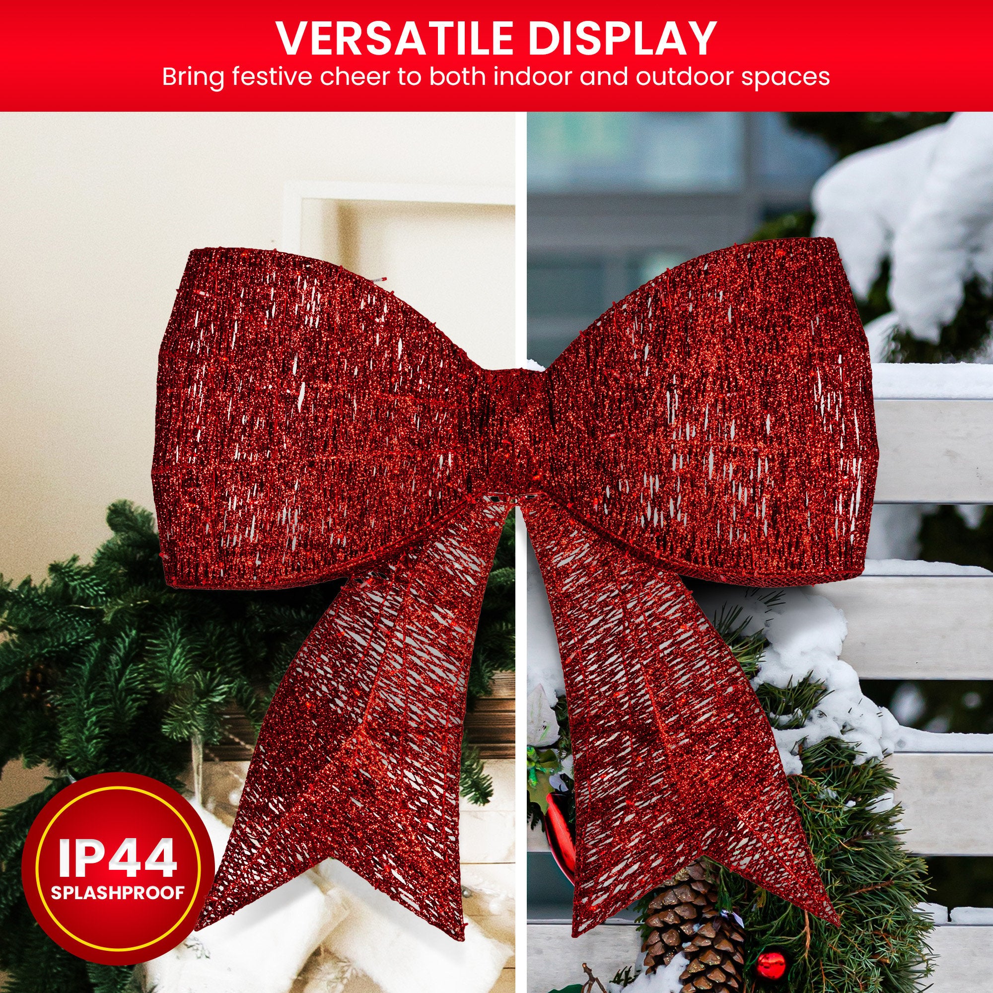 91cm Christmas Display Bow – Red LED & Twinkle Lights