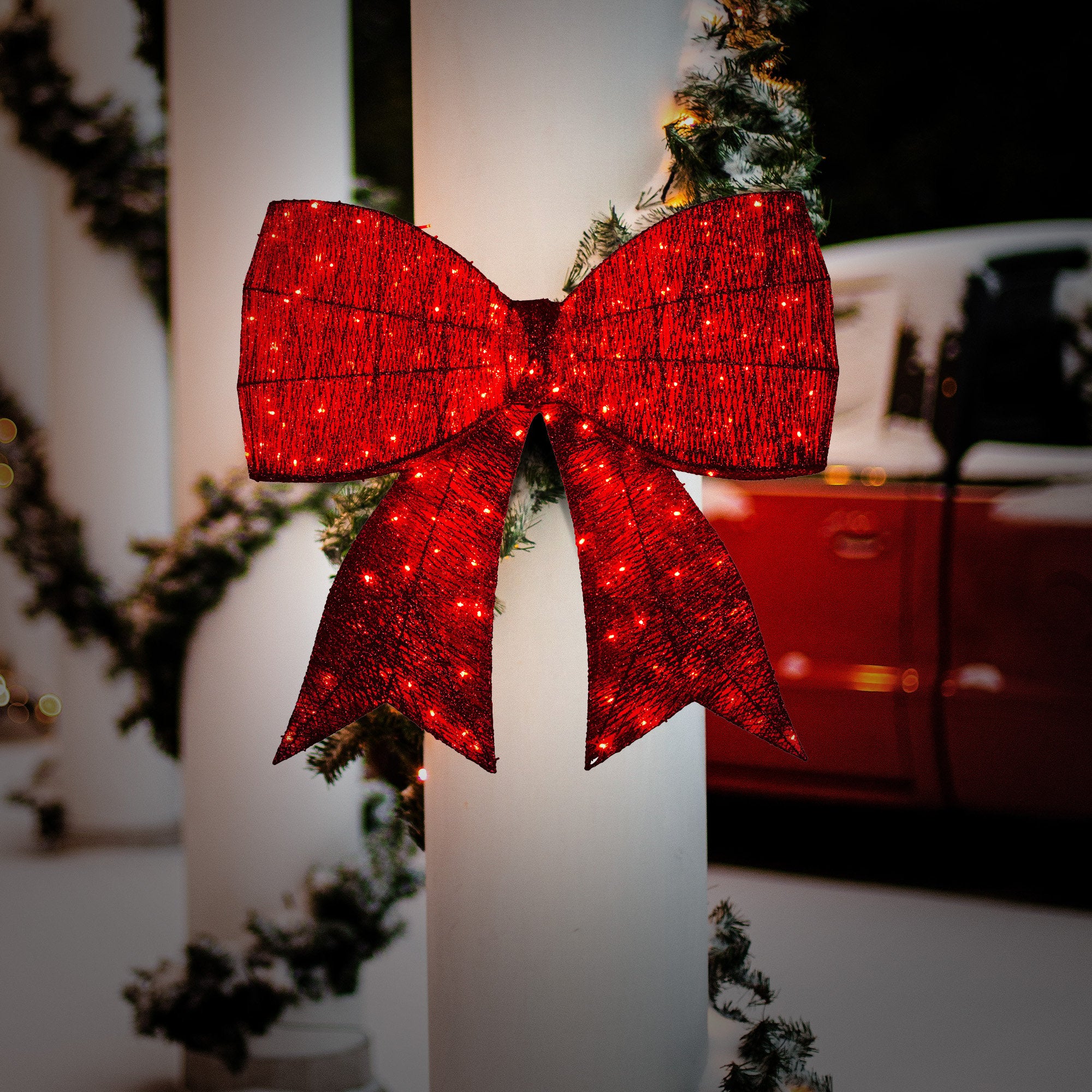 91cm Christmas Display Bow – Red LED & Twinkle Lights