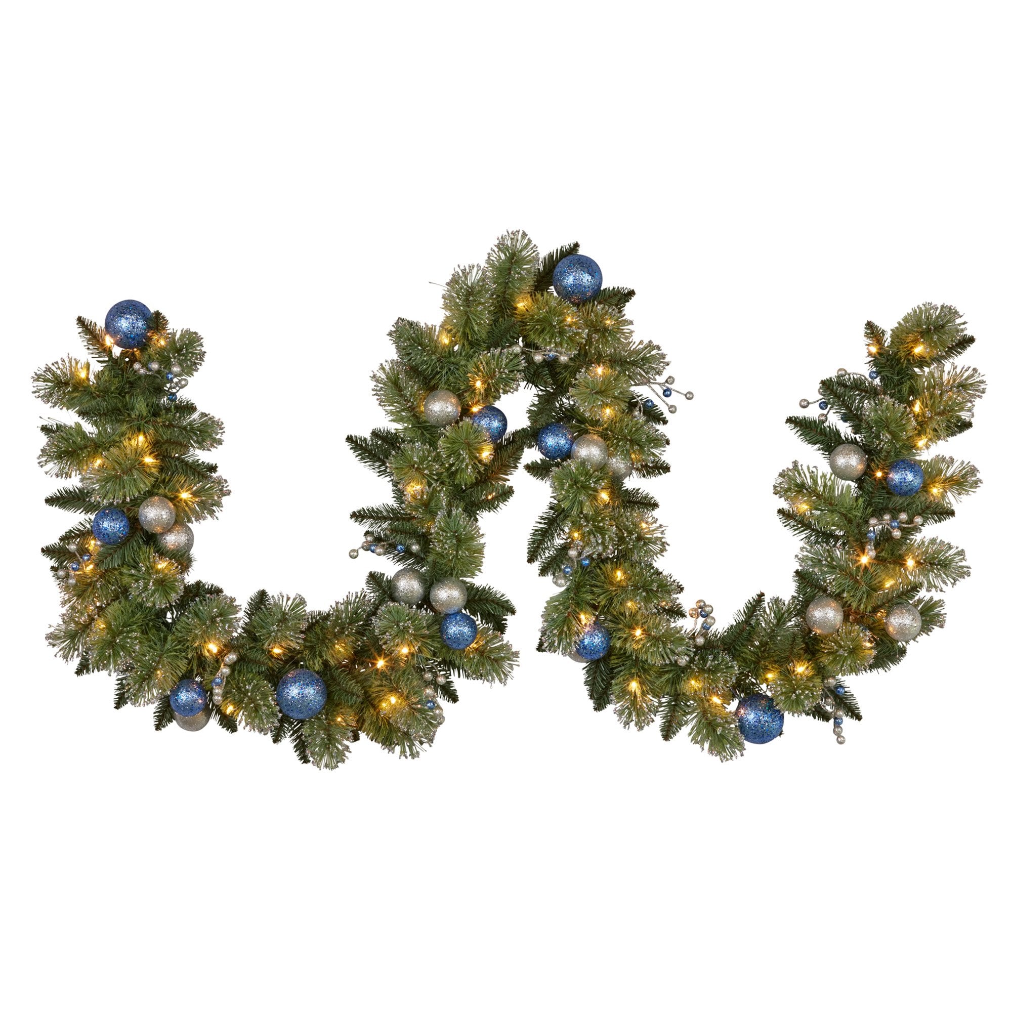 9FT Pre-Lit Blue & Silver Christmas Garland – 70 LEDs