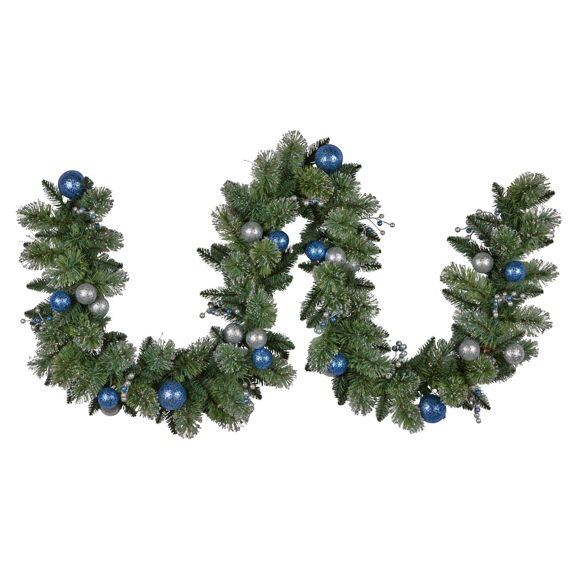 9FT Pre-Lit Blue & Silver Christmas Garland – 70 LEDs