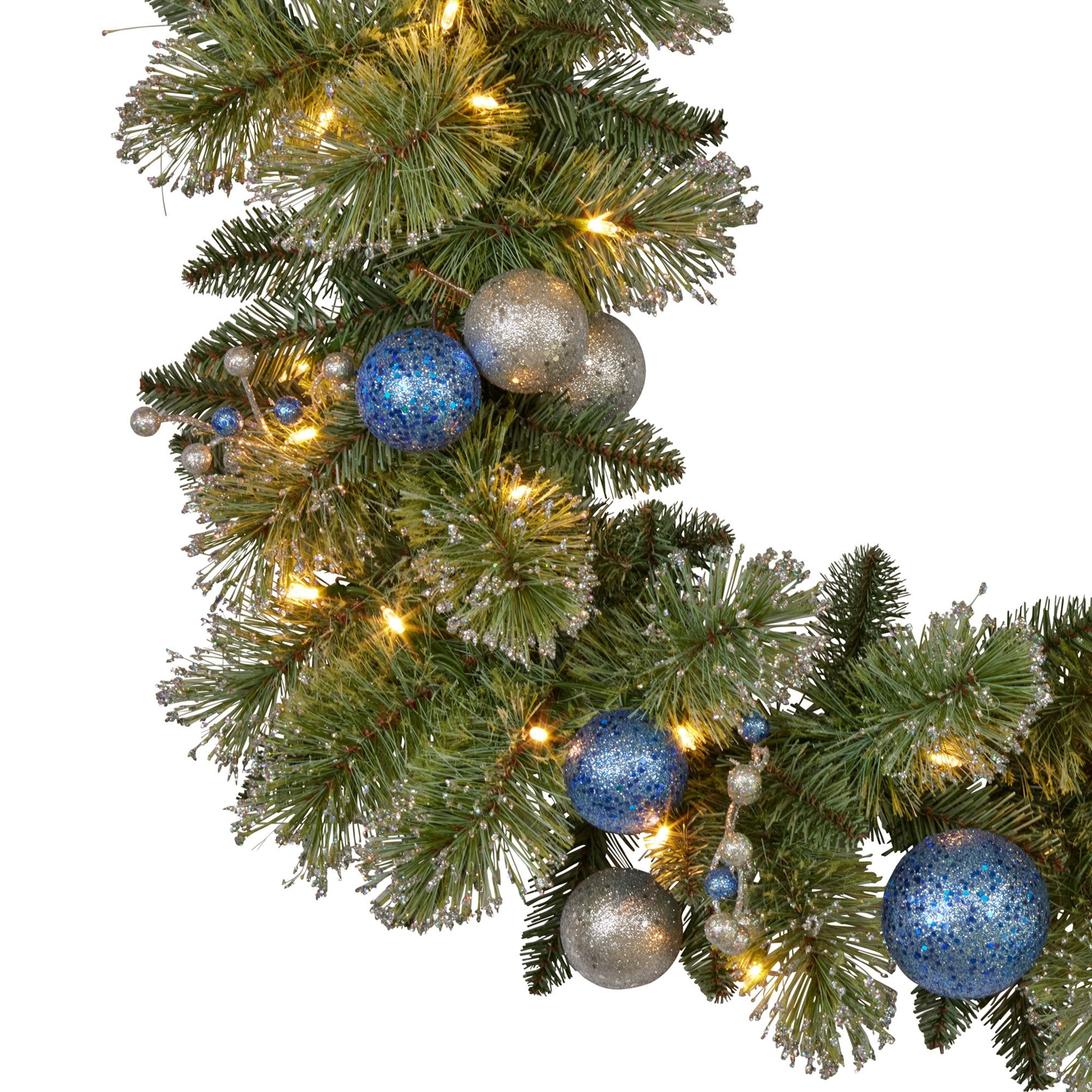 9FT Pre-Lit Blue & Silver Christmas Garland – 70 LEDs