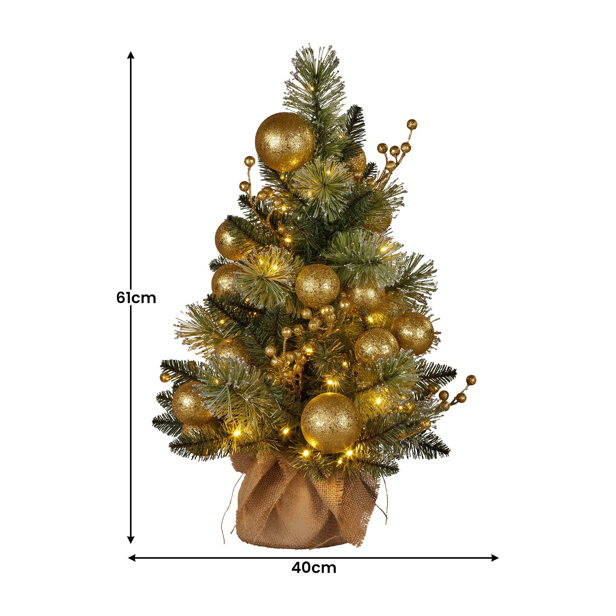 61CM Battery-Operated Christmas Tabletop Tree – Warm White LED Lights
