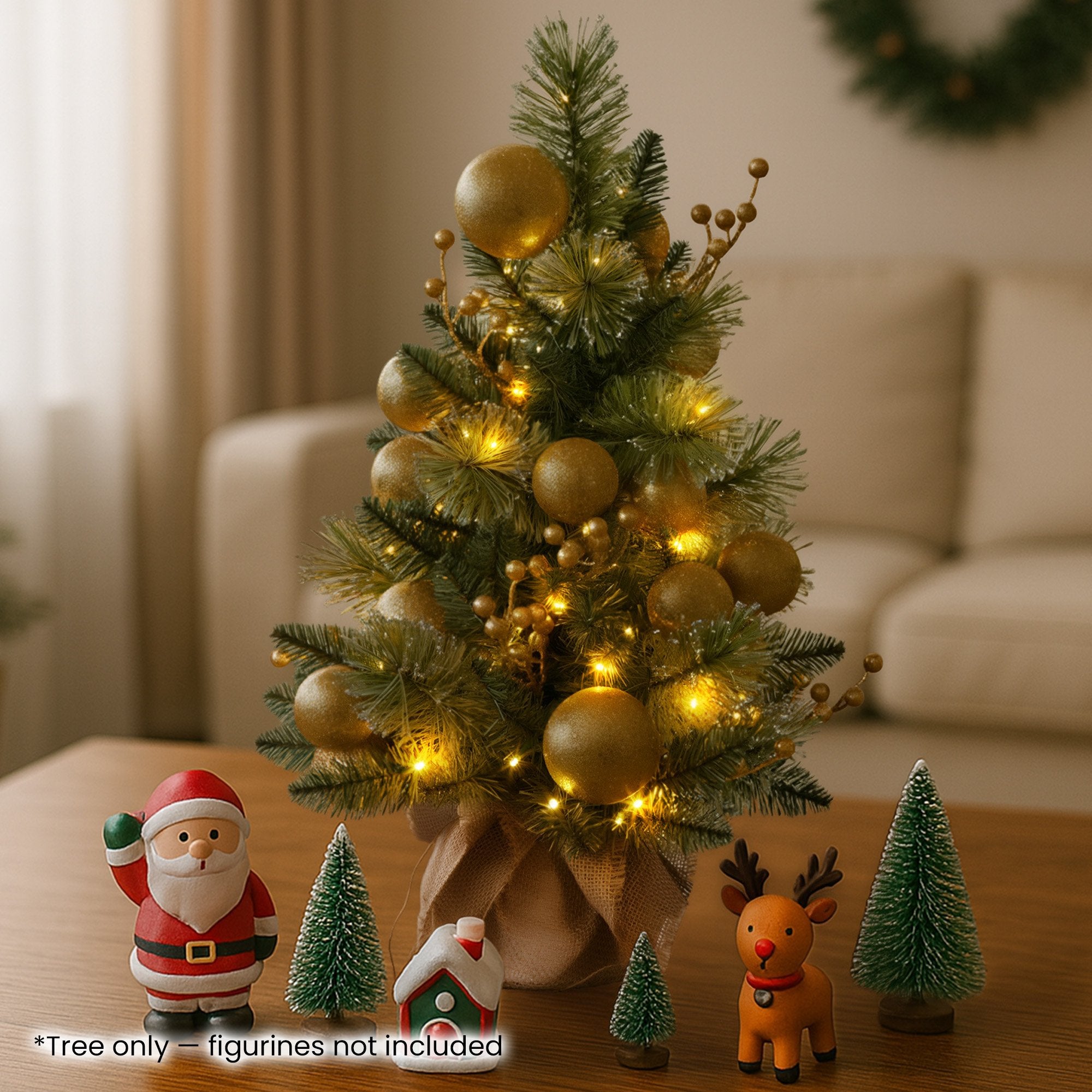 61CM Battery-Operated Christmas Tabletop Tree – Warm White LED Lights