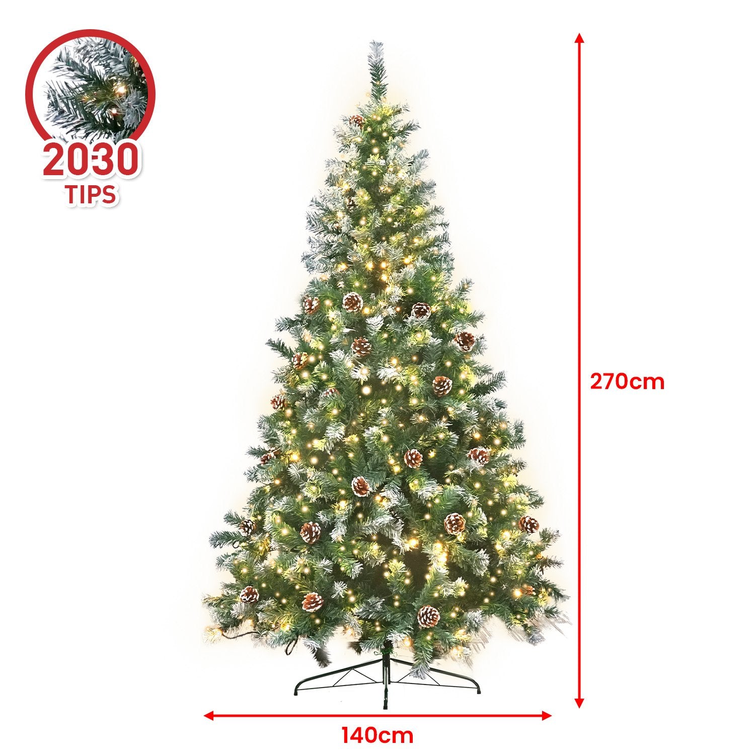 9FT Pre-Lit LED Christmas Tree with Pine Cones – 2030 Tips, 750 LEDs