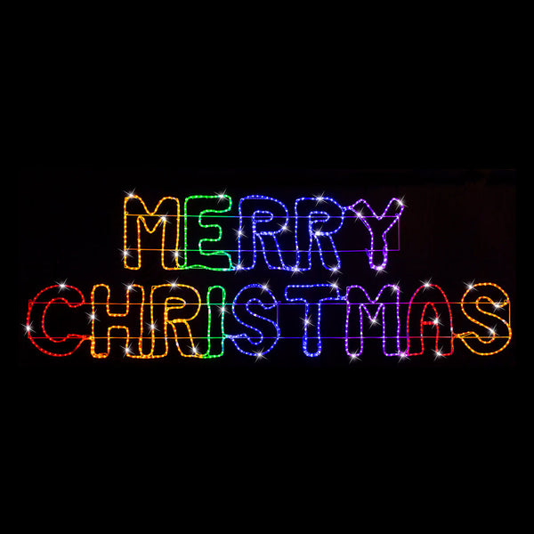 270CM Merry Christmas Motif Light – Rainbow Rope LEDs Banner