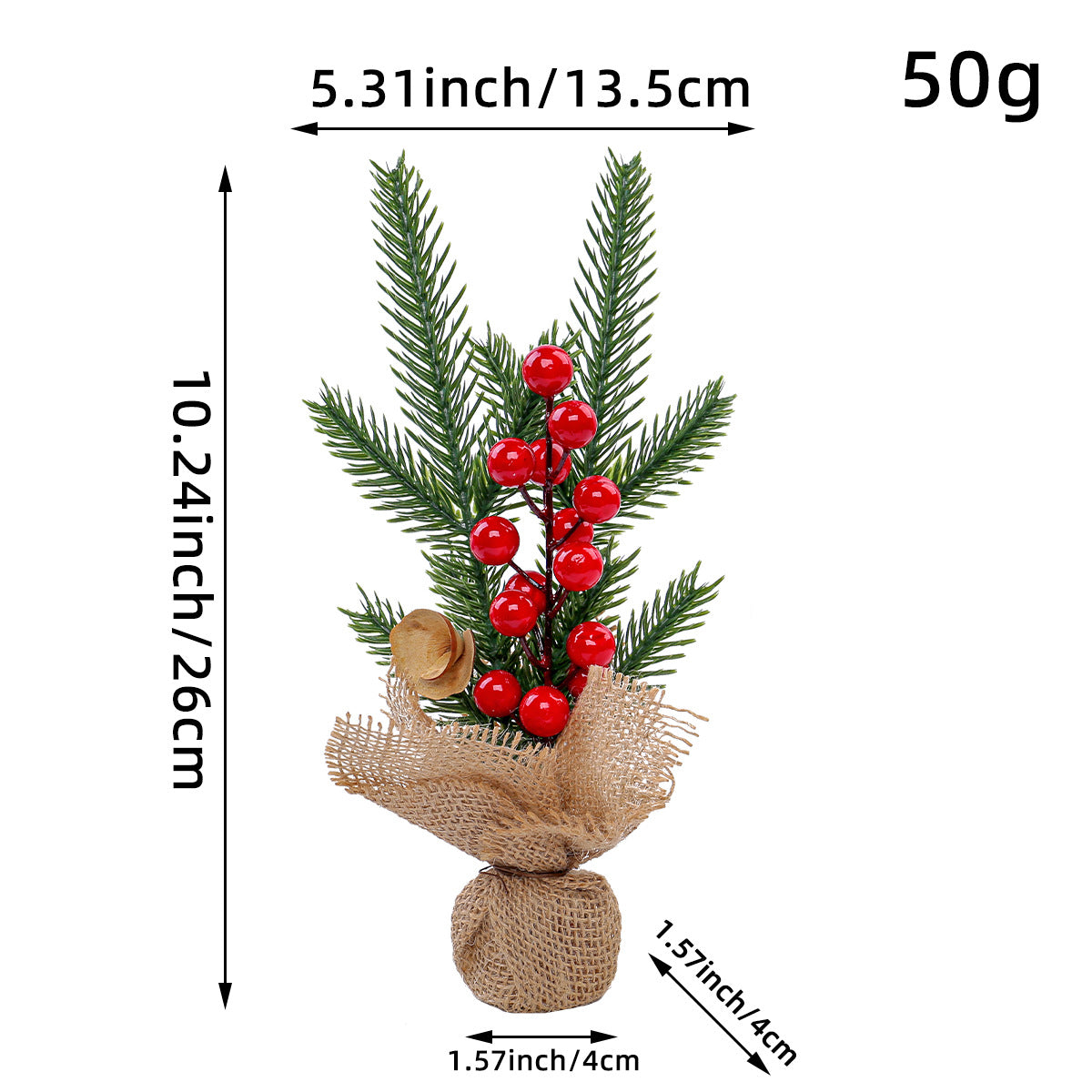 Mini Christmas Pine Tree Decoration – Rustic Tabletop Ornament with Berries 🌲