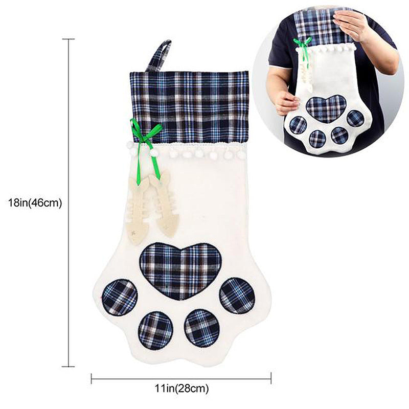 Red & Blue Plaid Dog Paw Christmas Stocking – Festive Fireplace Décor for Pet Lovers