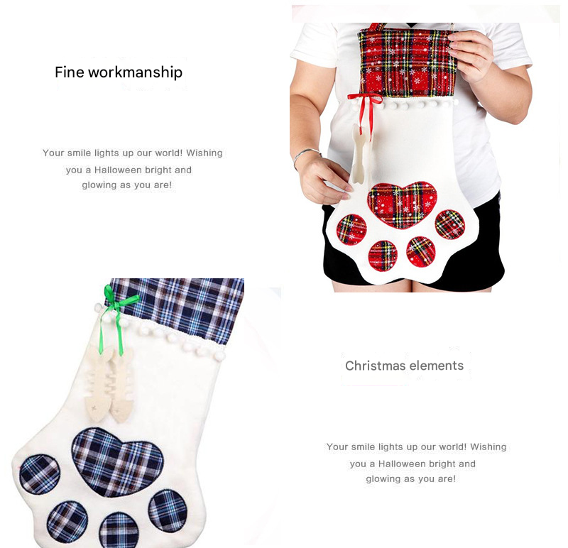 Red & Blue Plaid Dog Paw Christmas Stocking – Festive Fireplace Décor for Pet Lovers