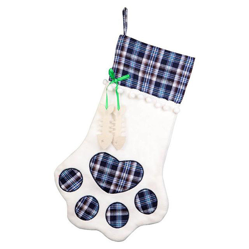 Red & Blue Plaid Dog Paw Christmas Stocking – Festive Fireplace Décor for Pet Lovers