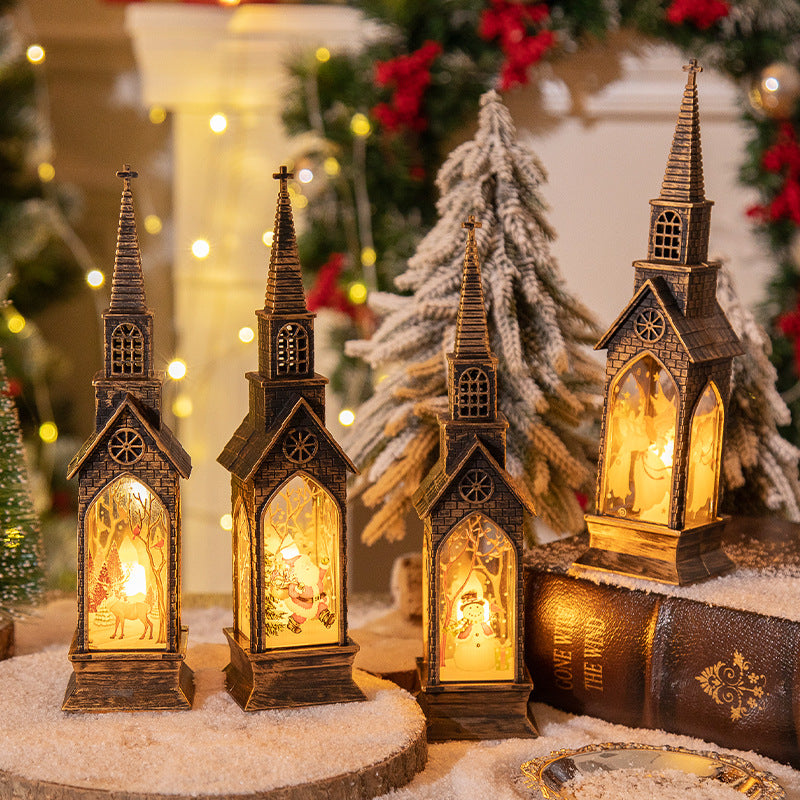 Vintage Christmas Church LED Lantern – 3-Piece Set | Battery-Powered Festive Night Light