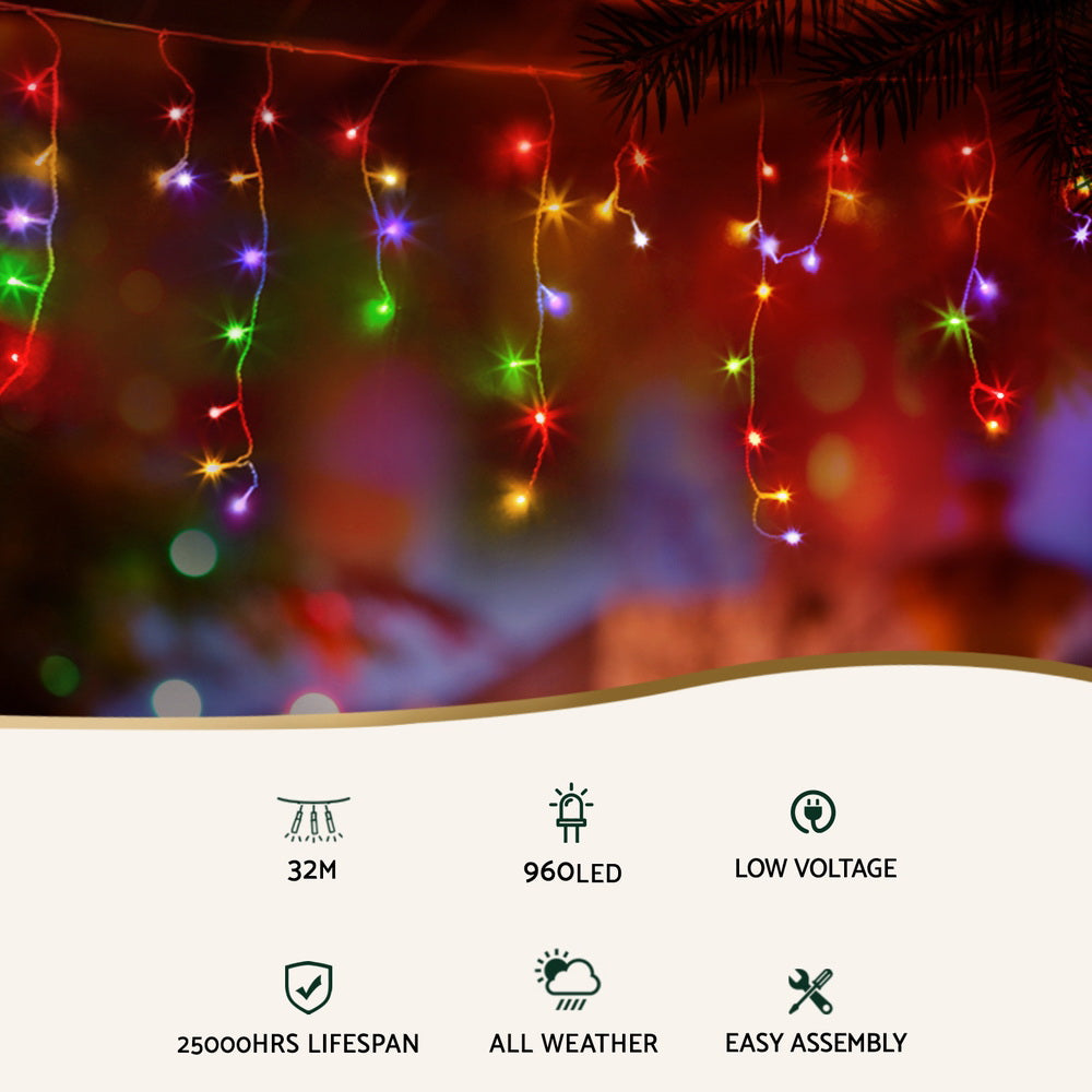 Light Up Your Holidays with Jingle Jollys 32M Solar Icicle Lights – Multi-Colour or Warm White ✨
