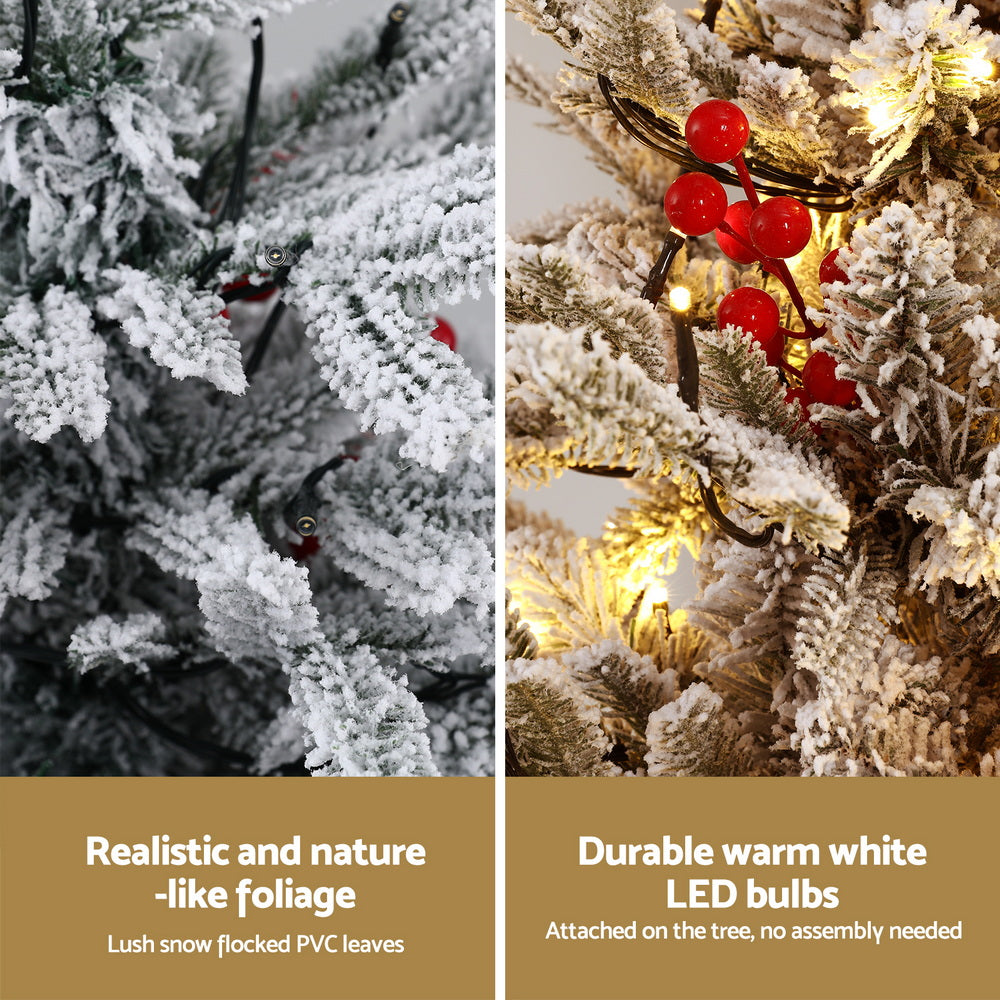 3.3FT LED Potted Christmas Tree – Flocked with Red Berries
