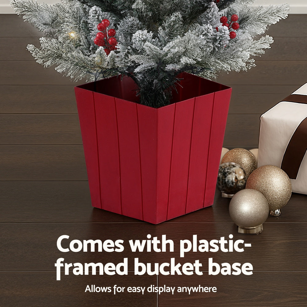 3.3FT LED Potted Christmas Tree – Flocked with Red Berries